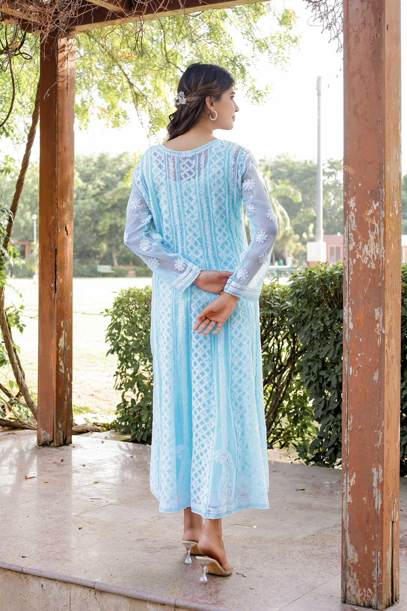 Sky Blue Semi Georgette Full embroidered Anarkali