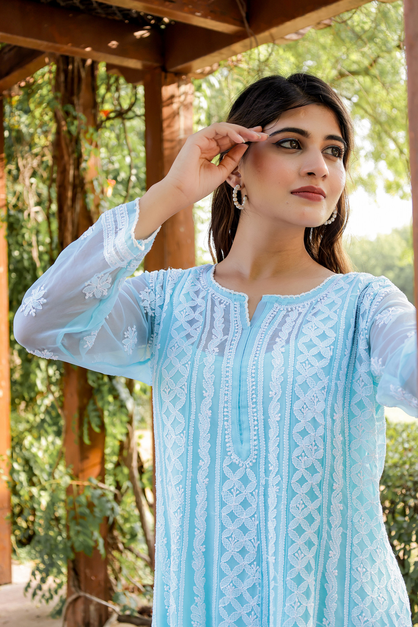 Sky Blue Semi Georgette Full embroidered Anarkali