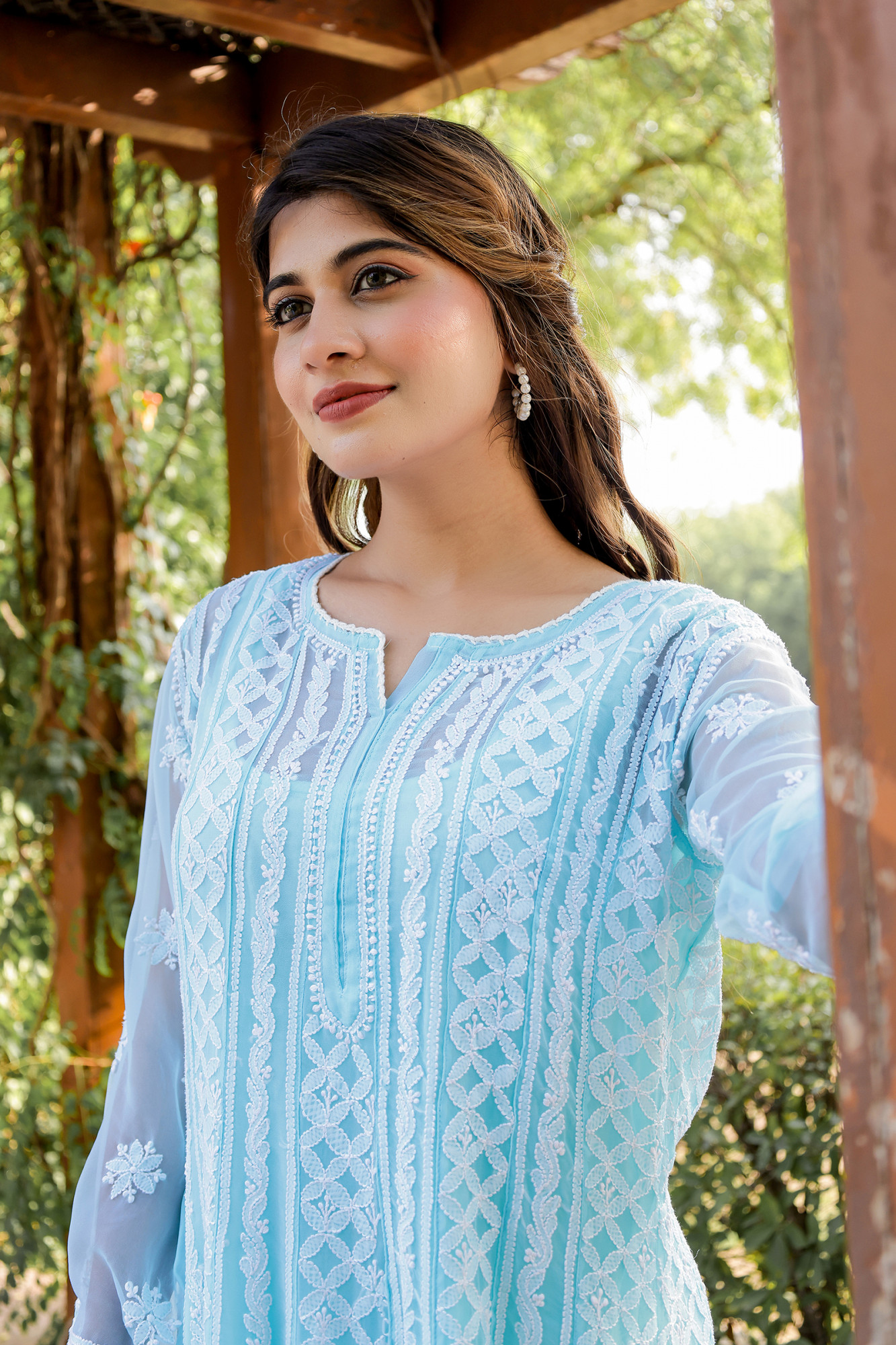Sky Blue Semi Georgette Full embroidered Anarkali