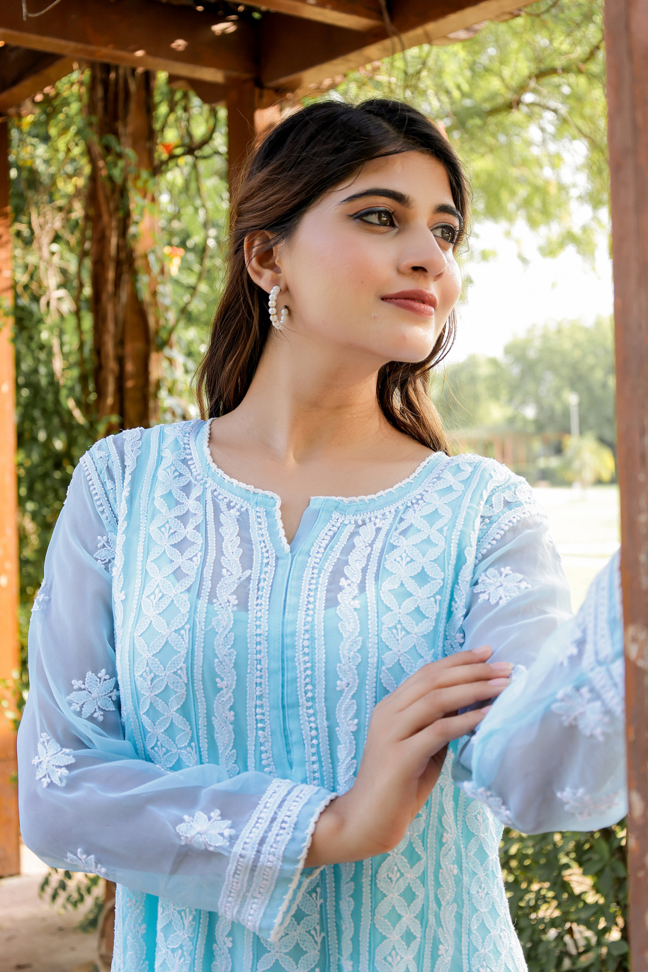 Sky Blue Semi Georgette Full embroidered Anarkali