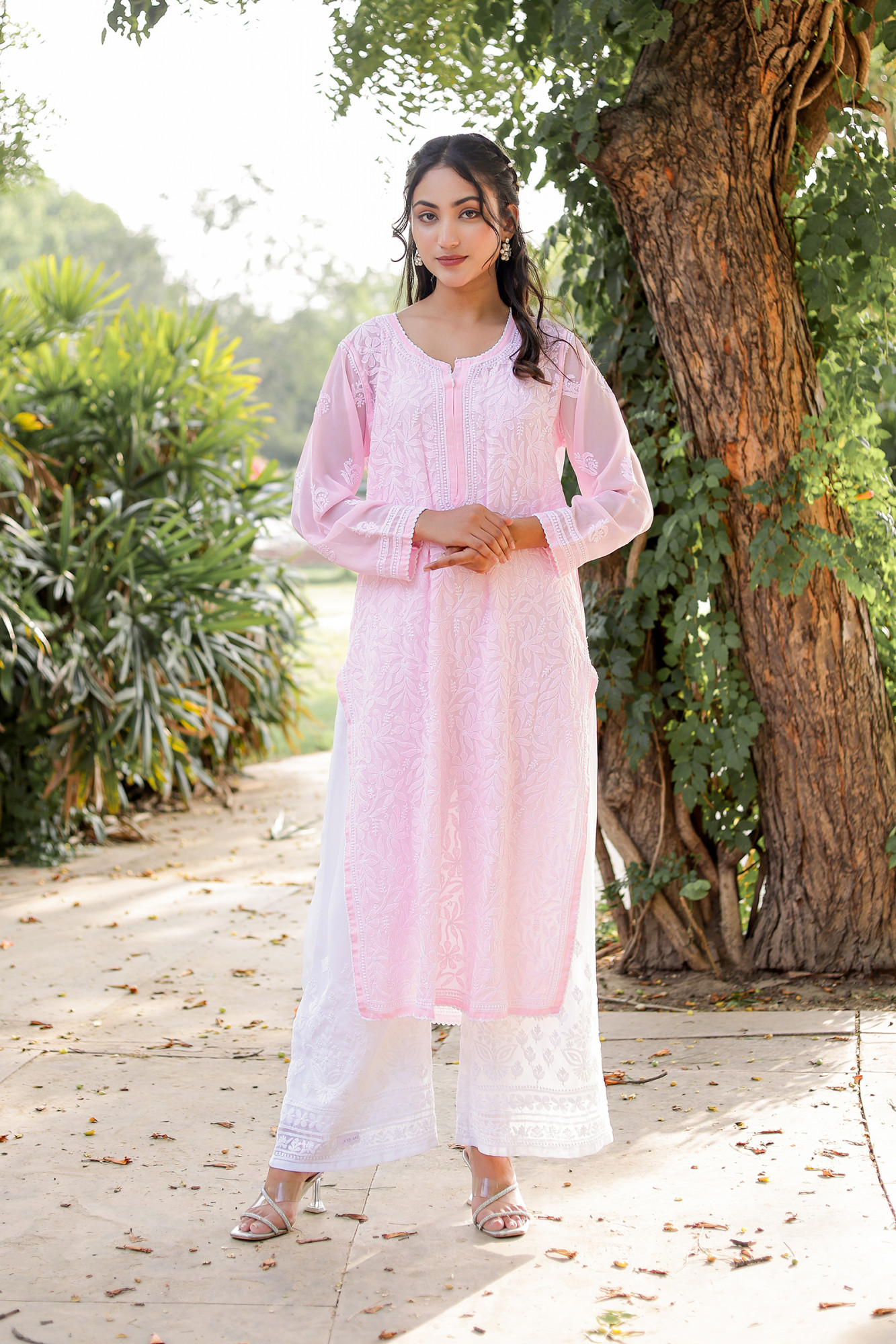 Pink Georgette Jaalwork Kurti