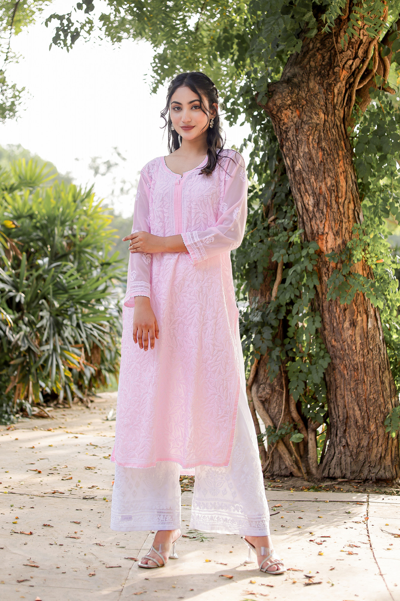 Pink Georgette Jaalwork Kurti
