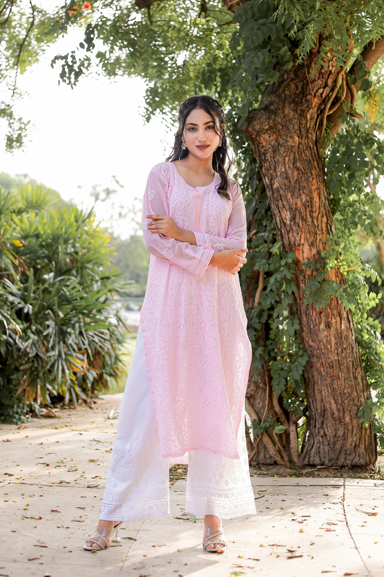 Pink Georgette Jaalwork Kurti