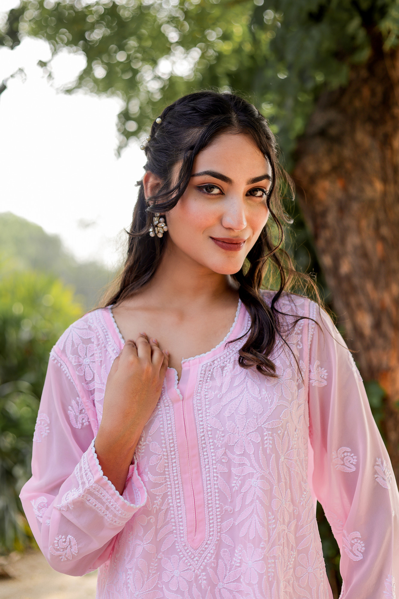 Pink Georgette Jaalwork Kurti