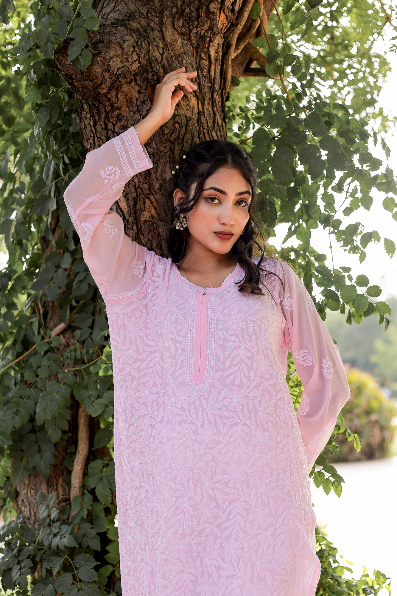 Pink Georgette Jaalwork Kurti