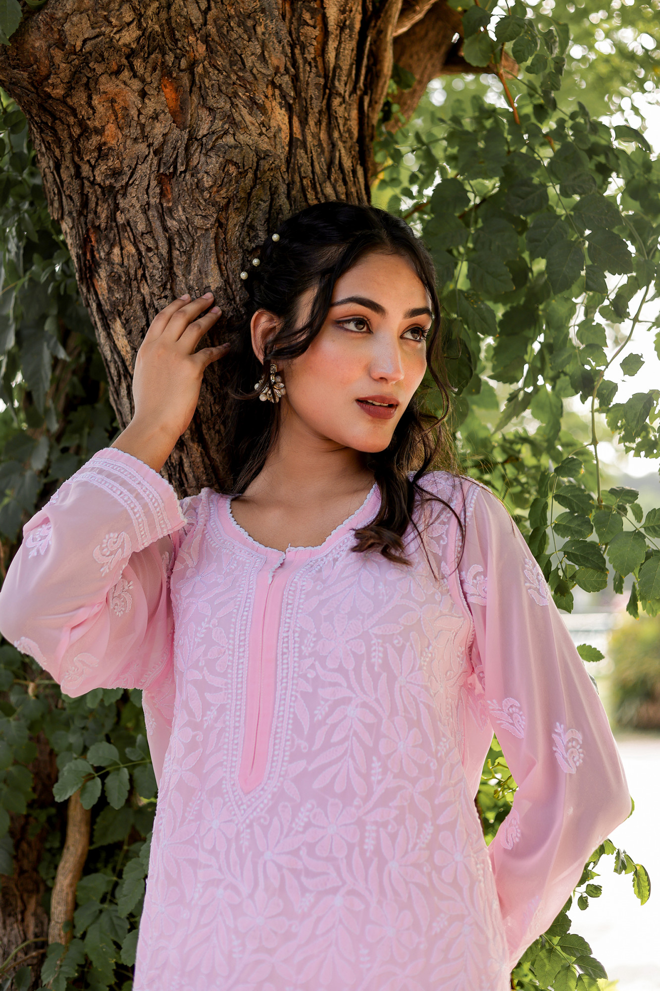 Pink Georgette Jaalwork Kurti
