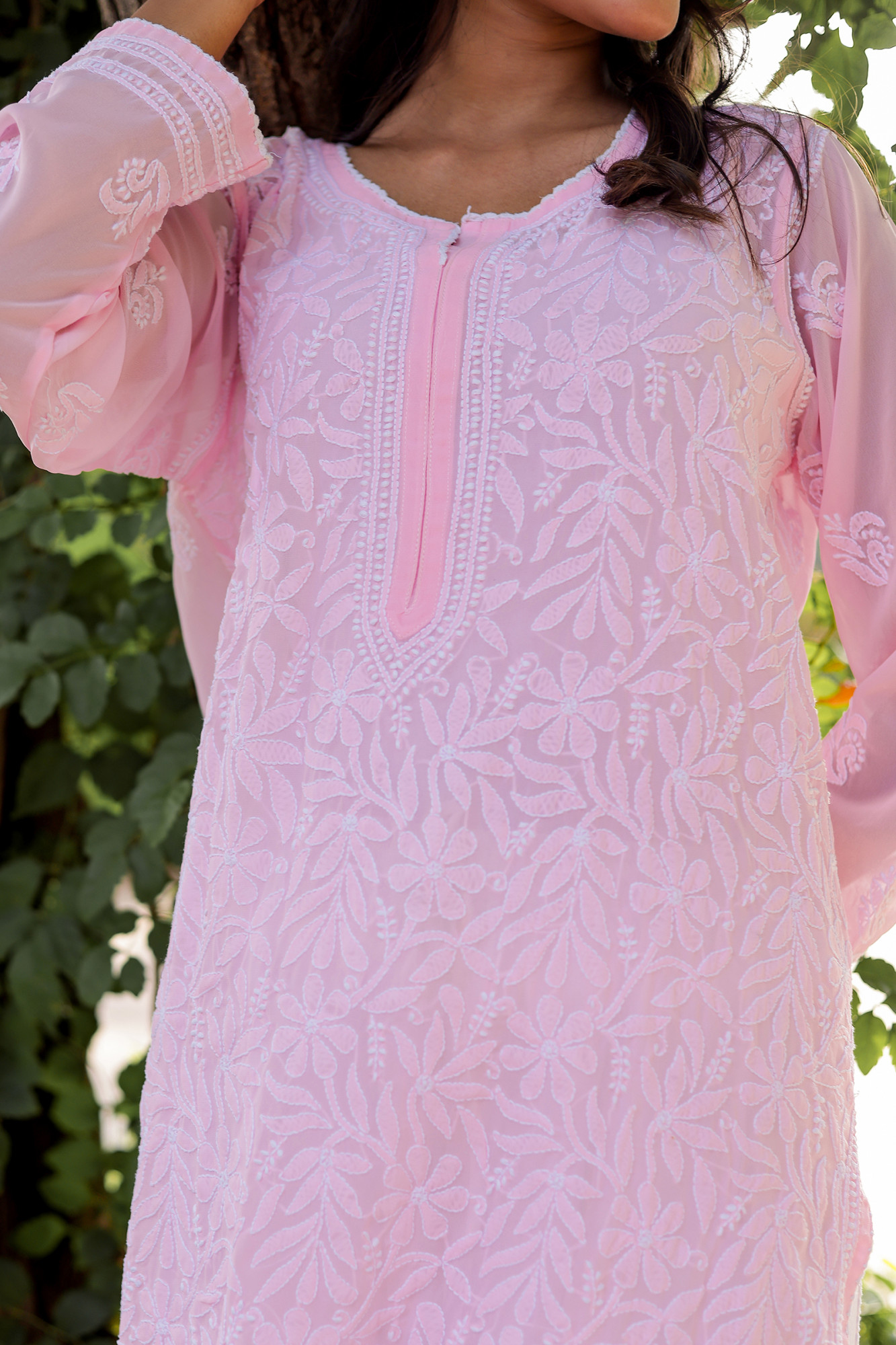 Pink Georgette Jaalwork Kurti