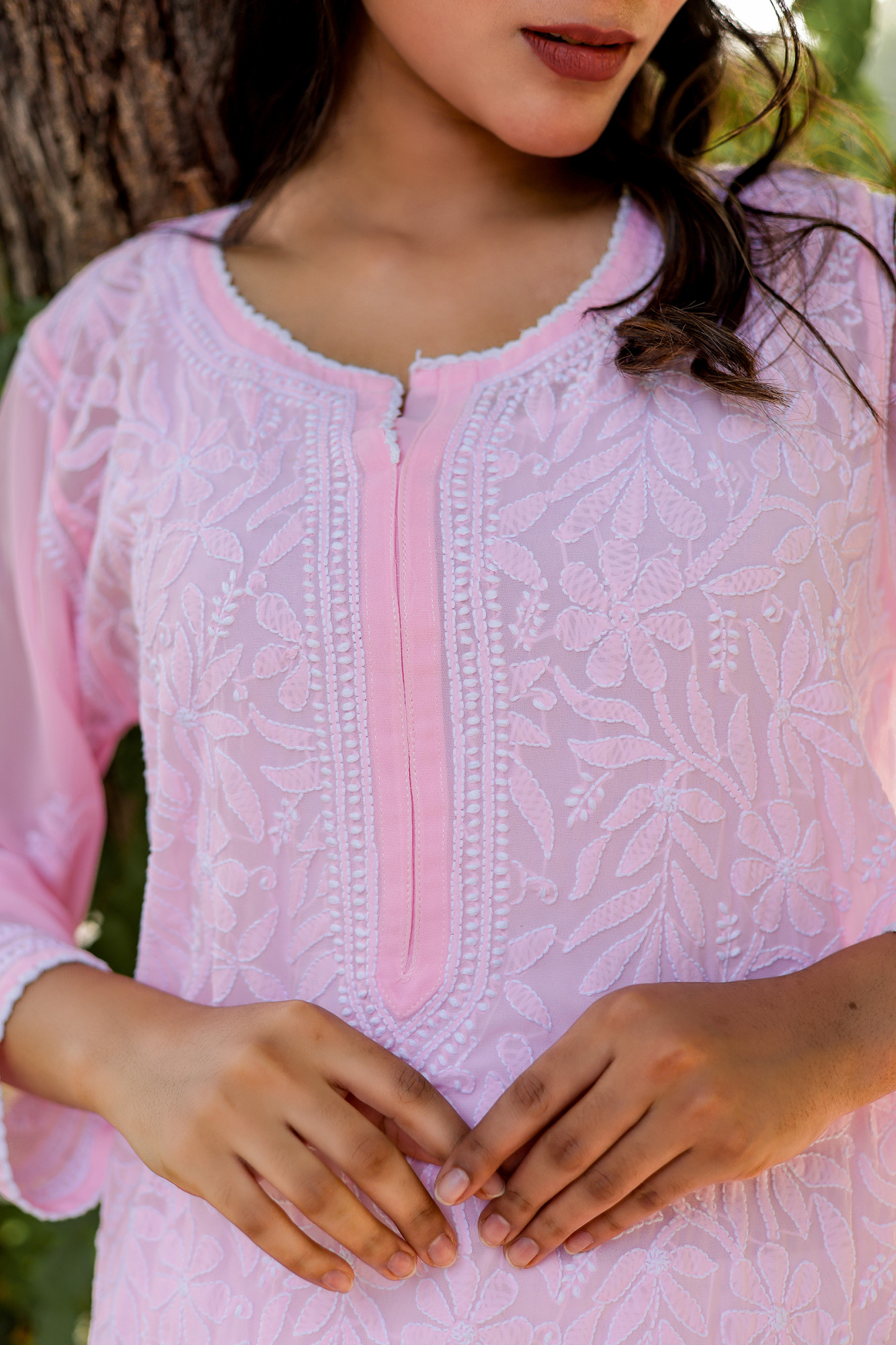 Pink Georgette Jaalwork Kurti