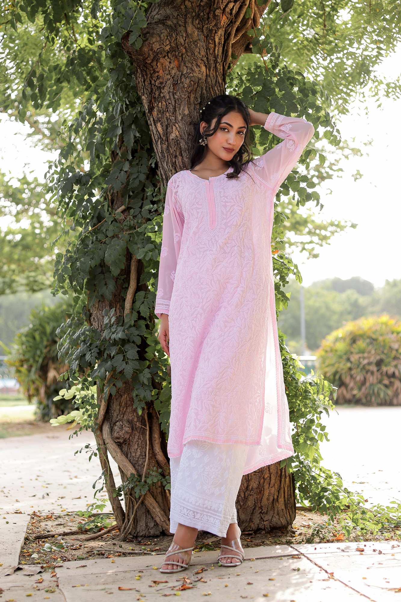 Pink Georgette Jaalwork Kurti