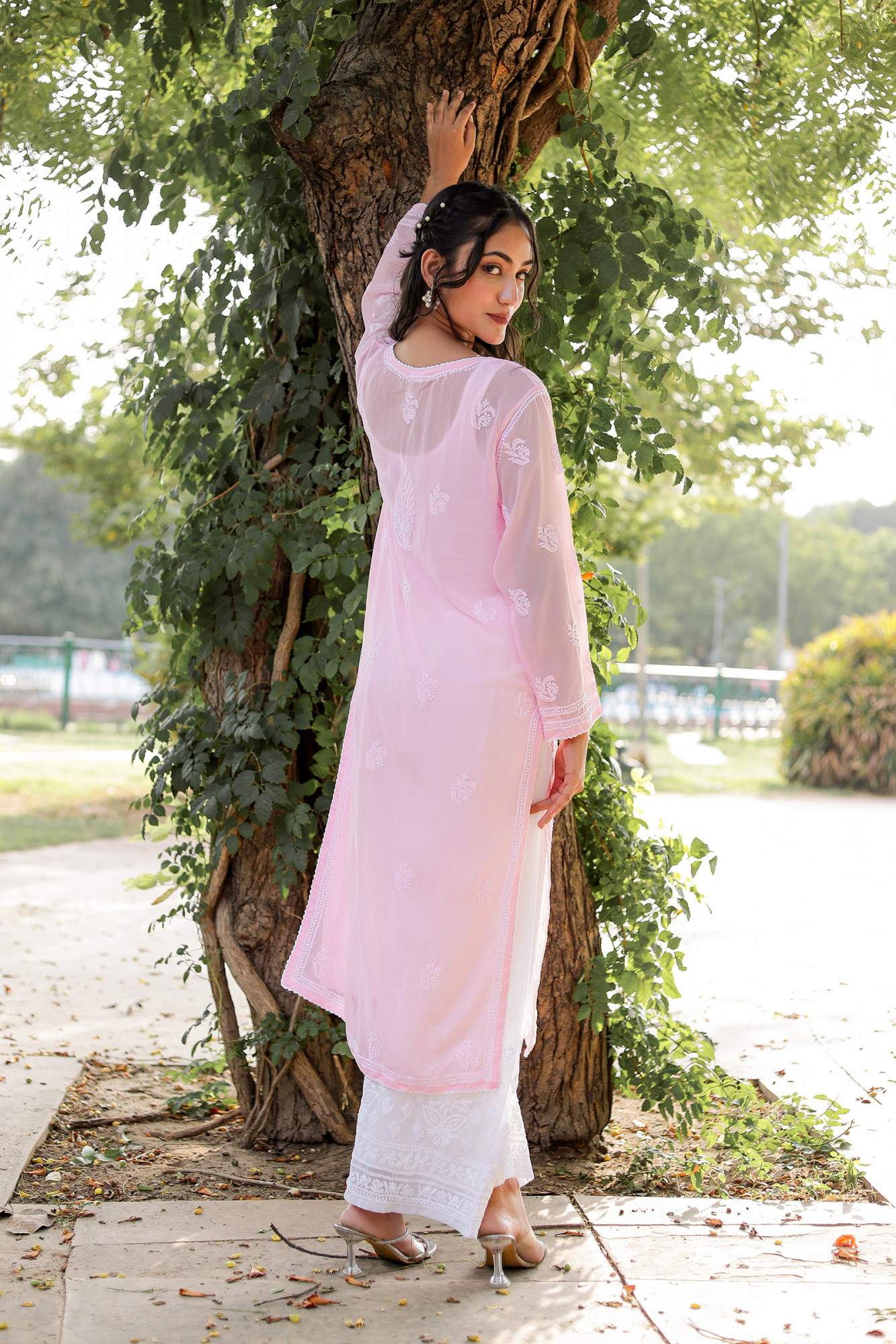 Pink Georgette Jaalwork Kurti