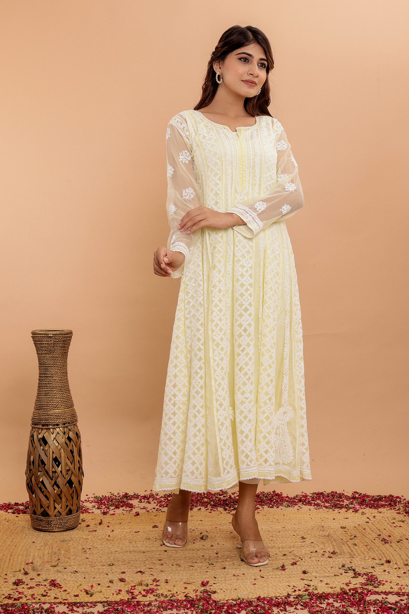 Butter Yellow Color Georgette Full embroidered anarkali