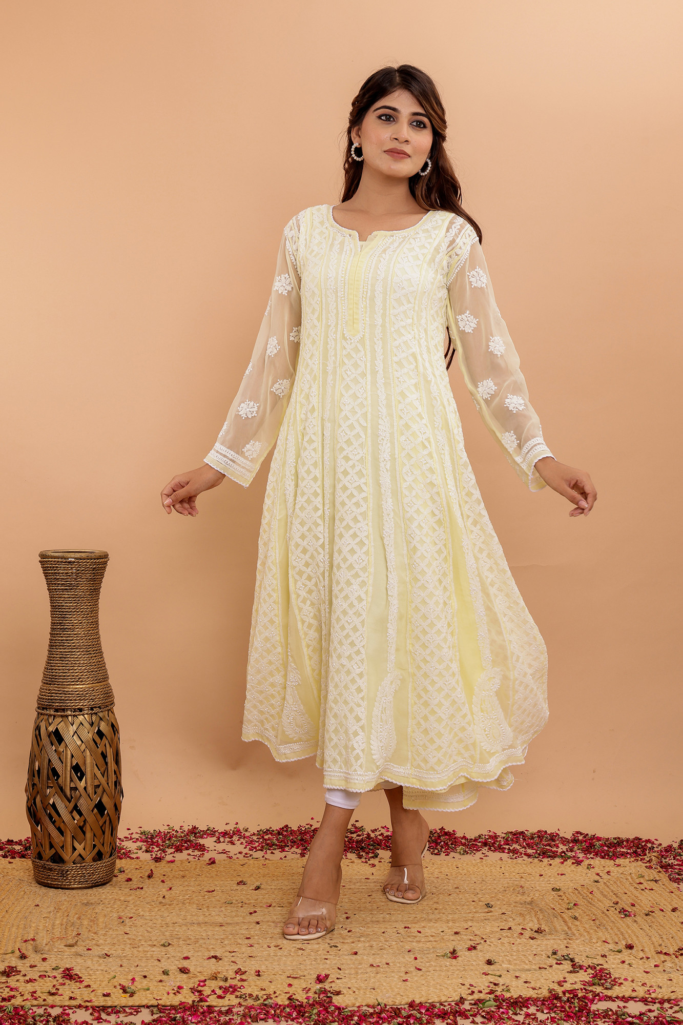 Butter Yellow Color Georgette Full embroidered anarkali