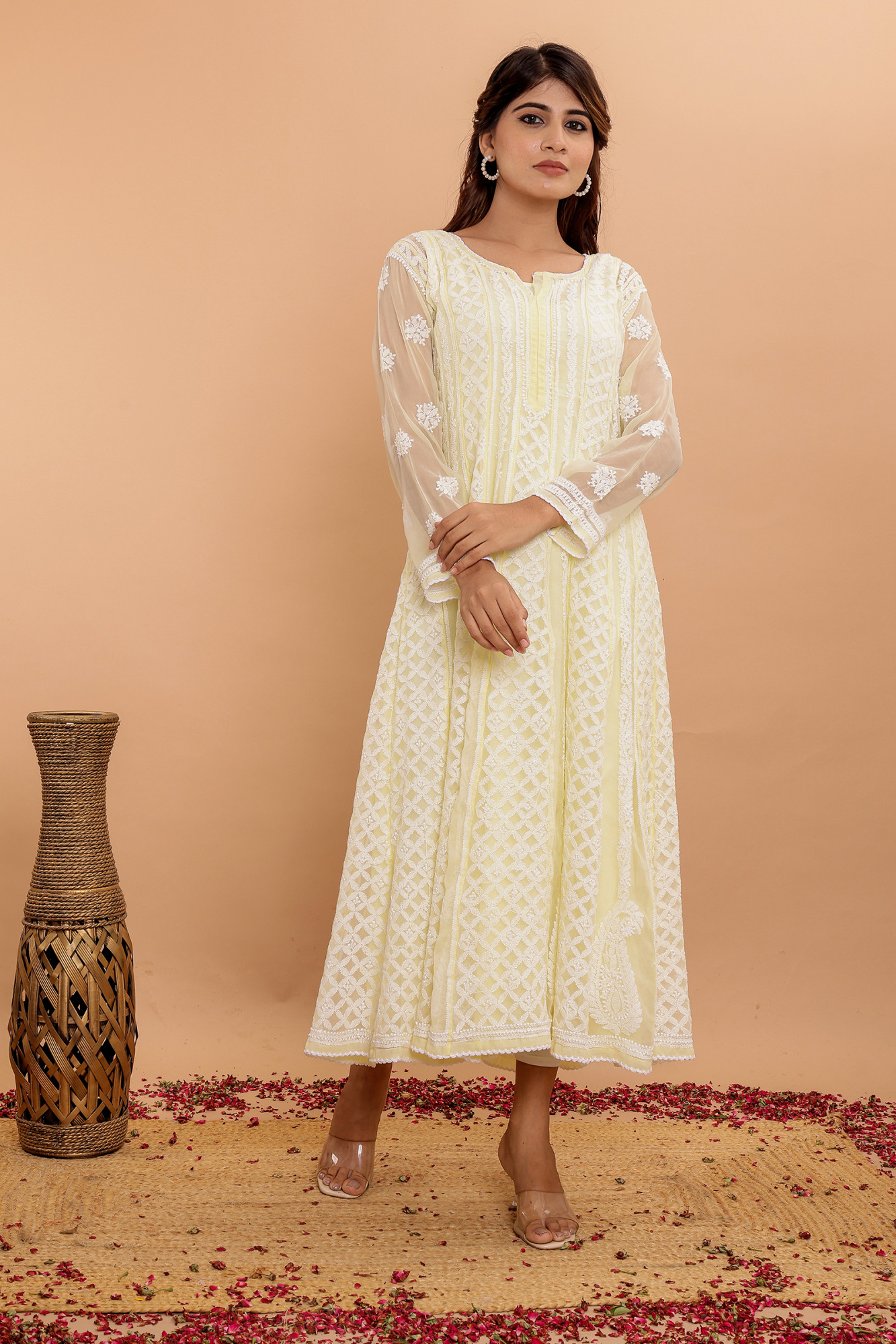 Butter Yellow Color Georgette Full embroidered anarkali