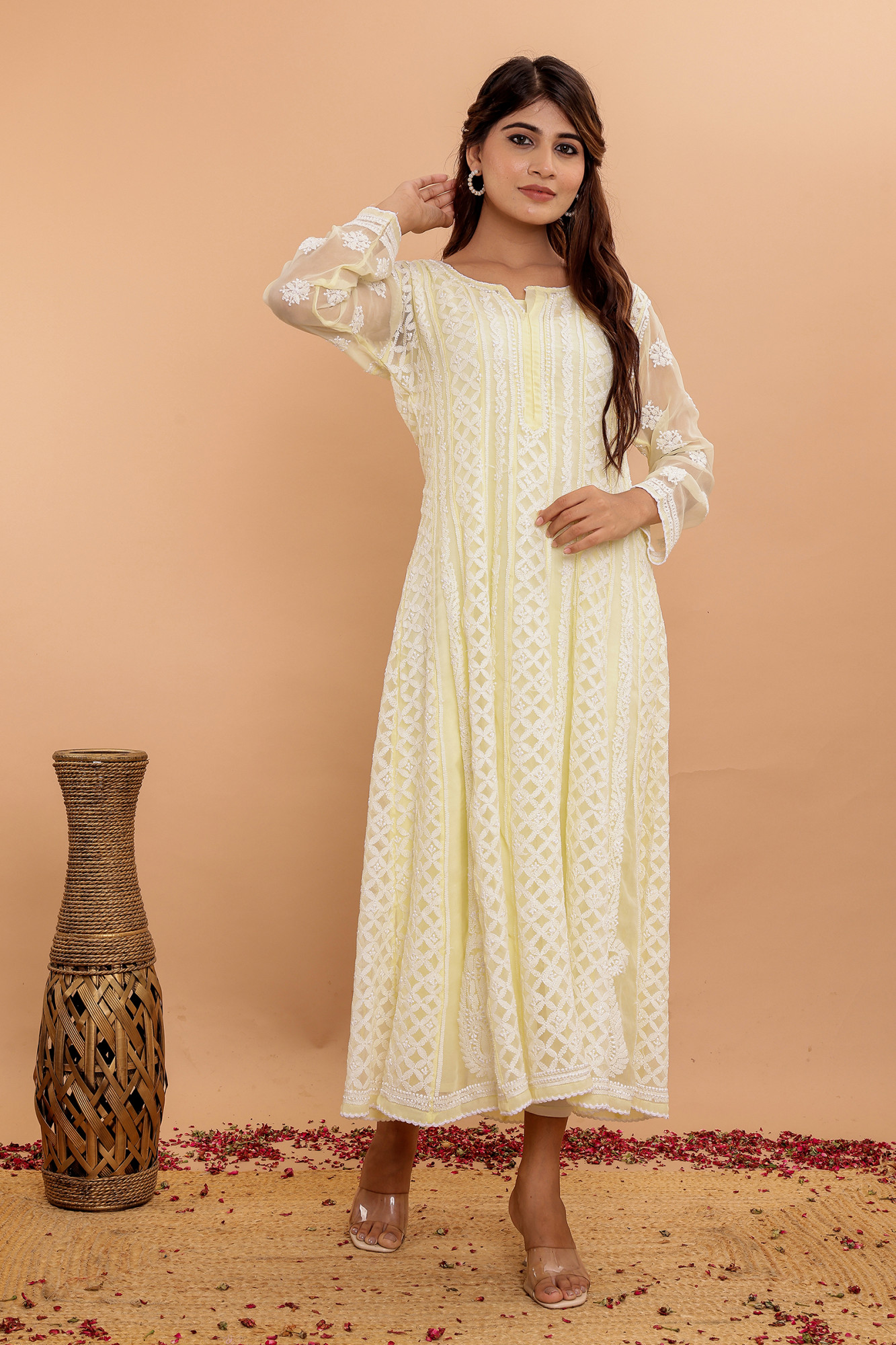 Butter Yellow Color Georgette Full embroidered anarkali