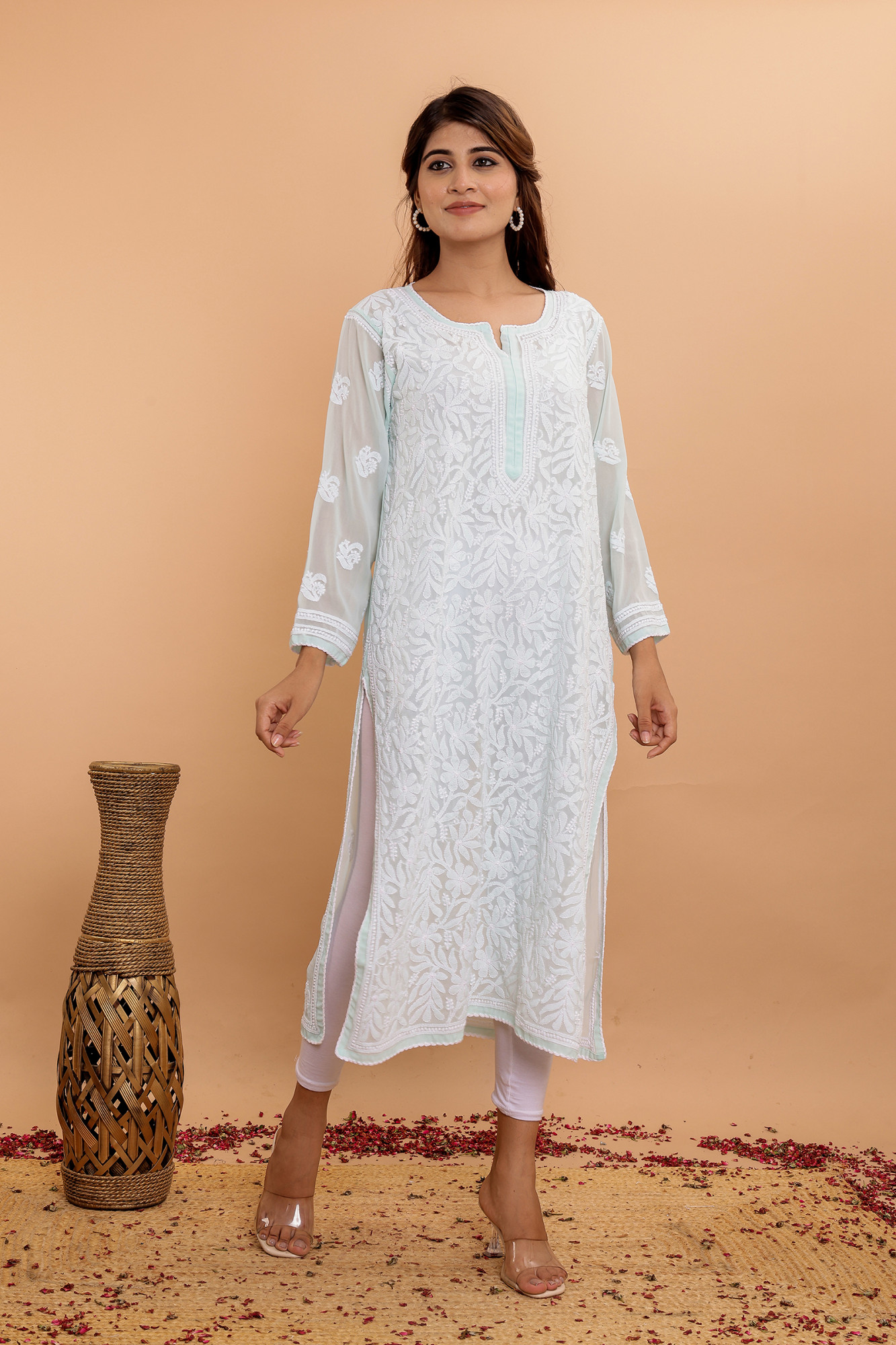 Mint Green Georgette Jaalwork Kurti