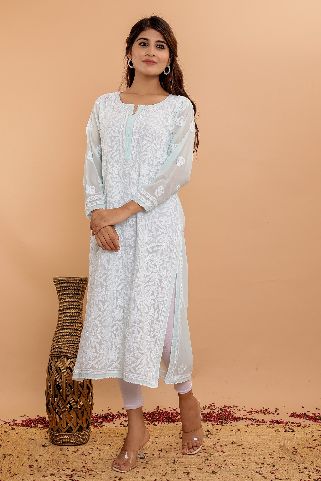 Mint Green Georgette Jaalwork Kurti