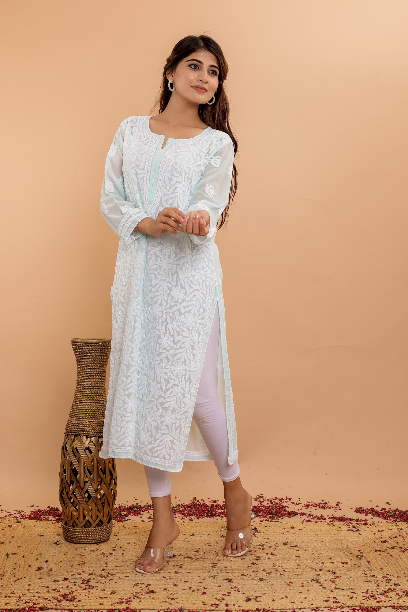 Mint Green Georgette Jaalwork Kurti