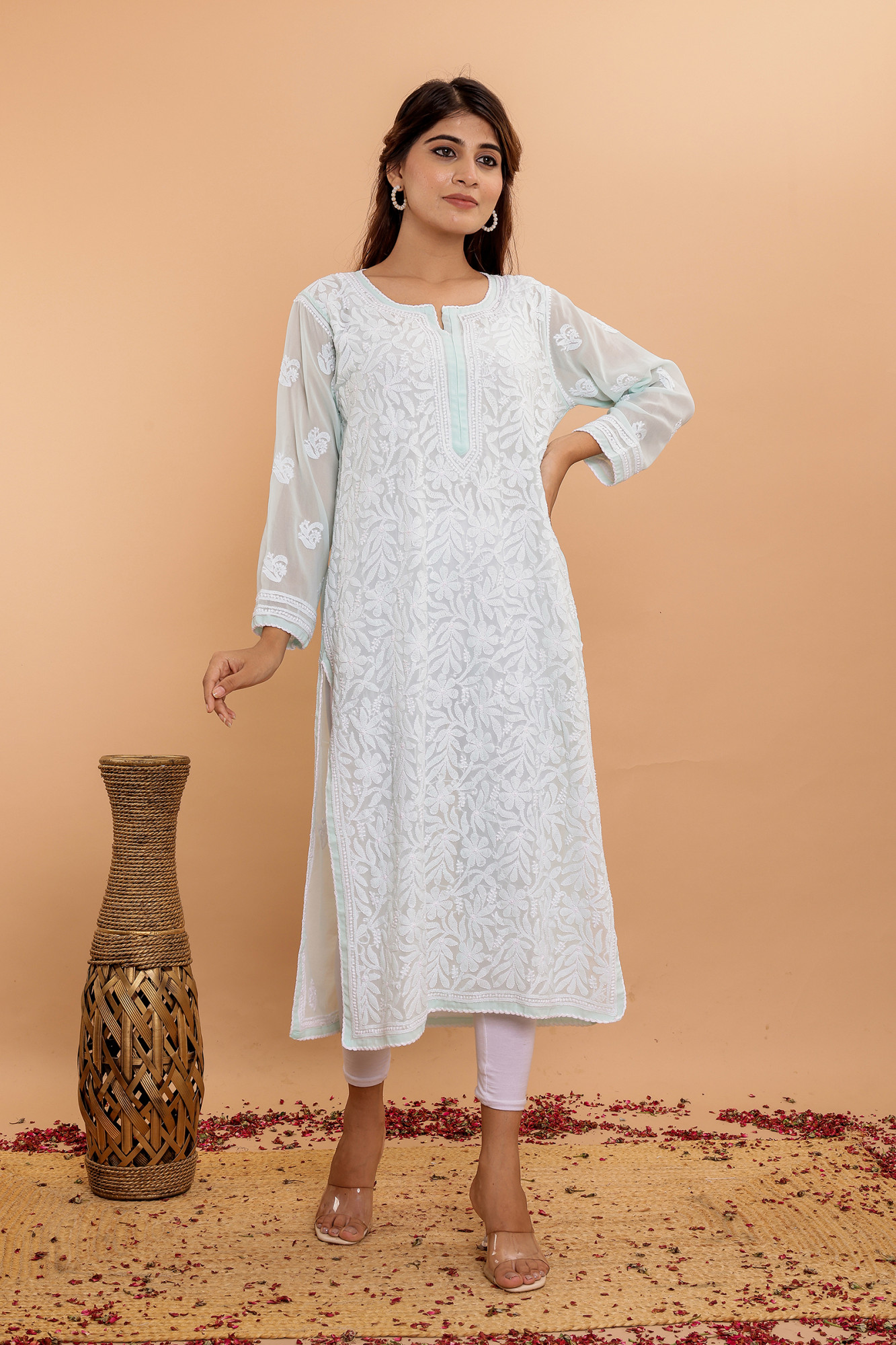 Mint Green Georgette Jaalwork Kurti