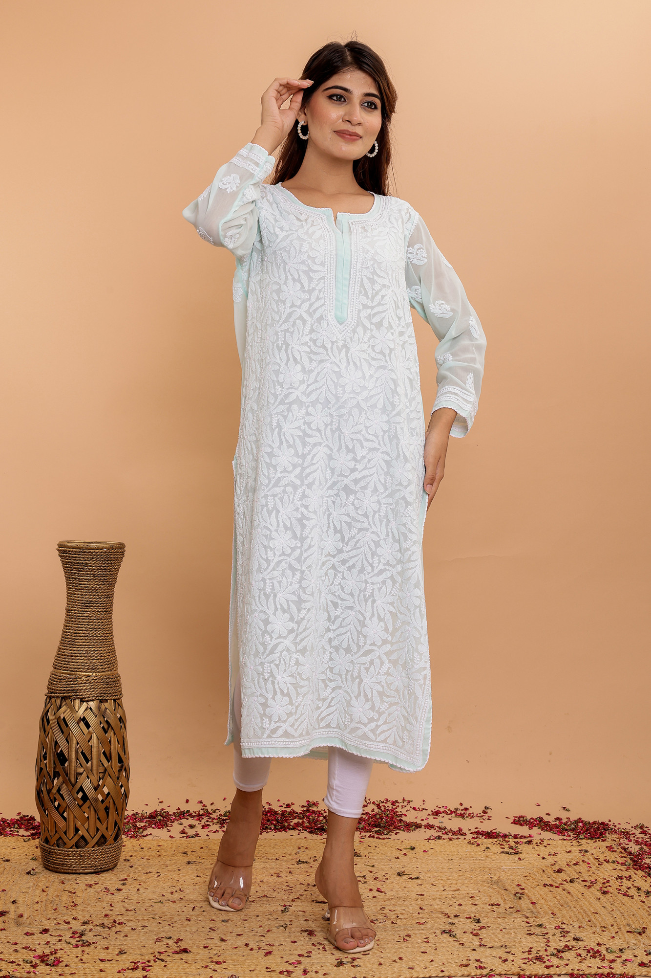 Mint Green Georgette Jaalwork Kurti