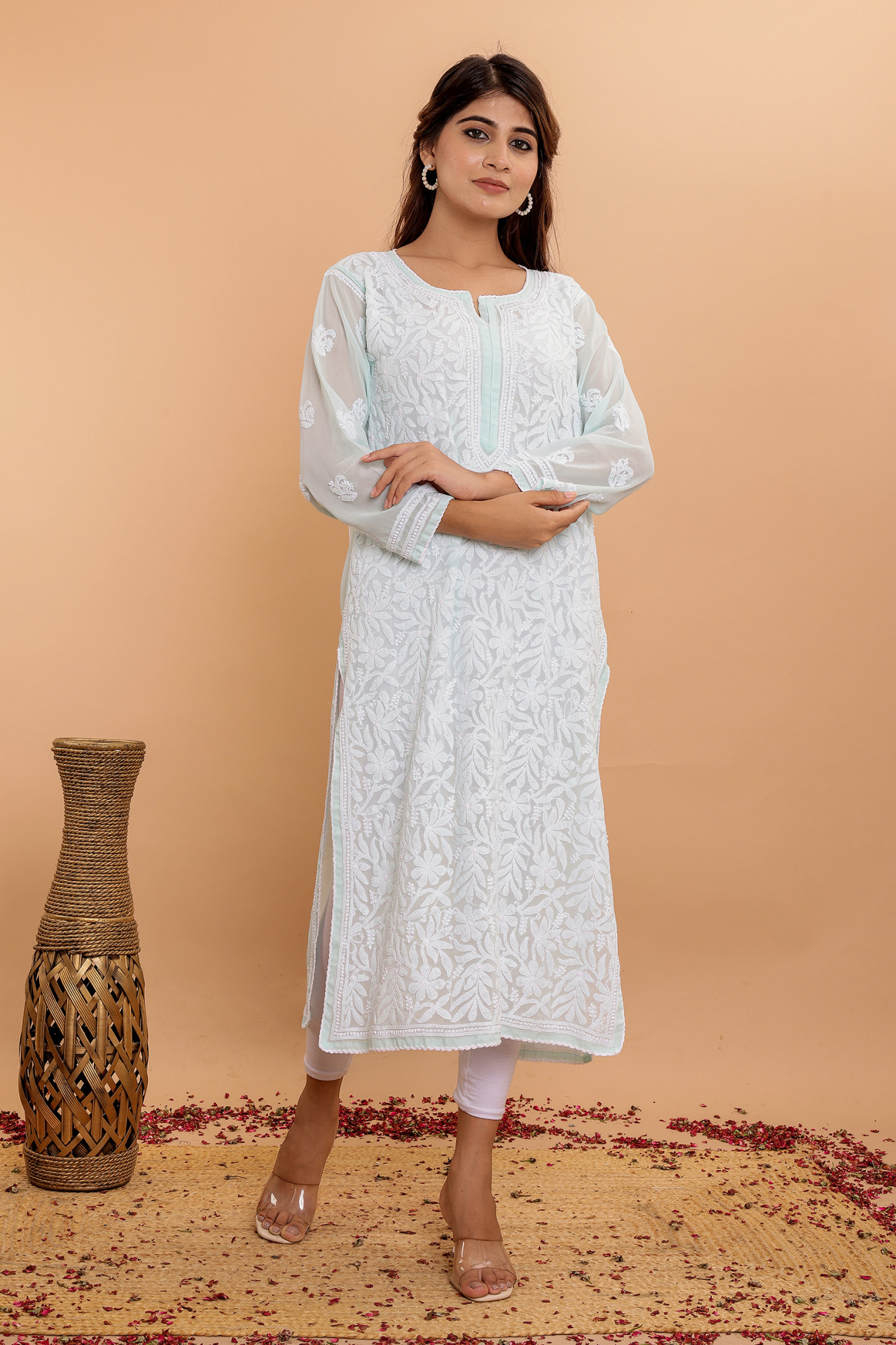 Mint Green Georgette Jaalwork Kurti