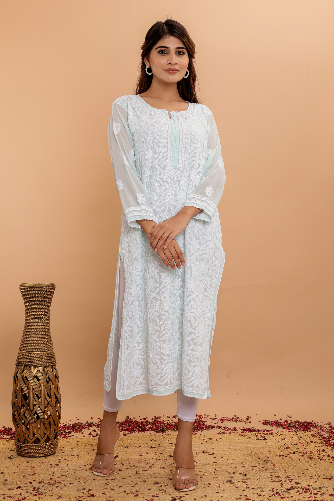 Mint Green Georgette Jaalwork Kurti