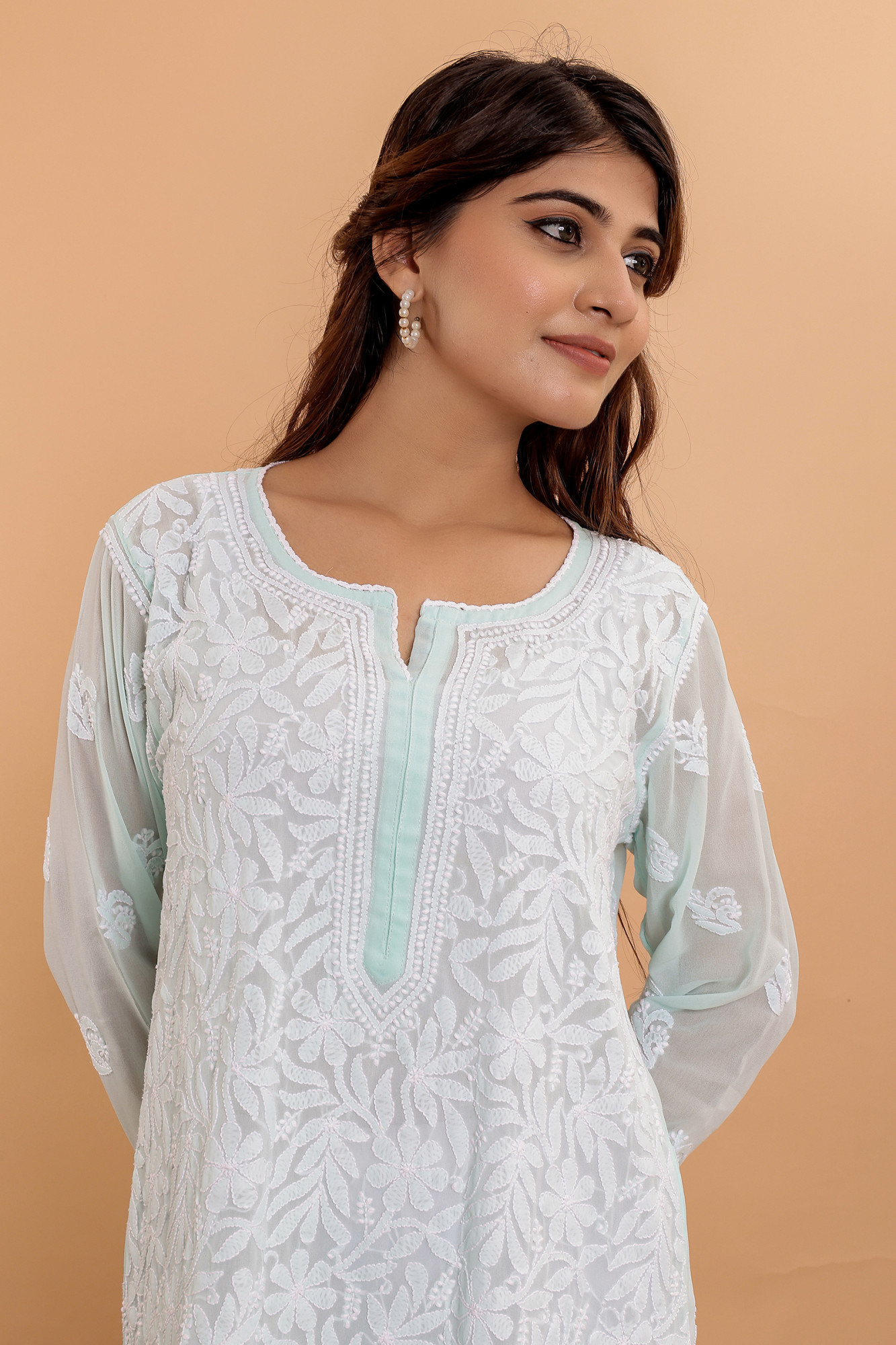 Mint Green Georgette Jaalwork Kurti
