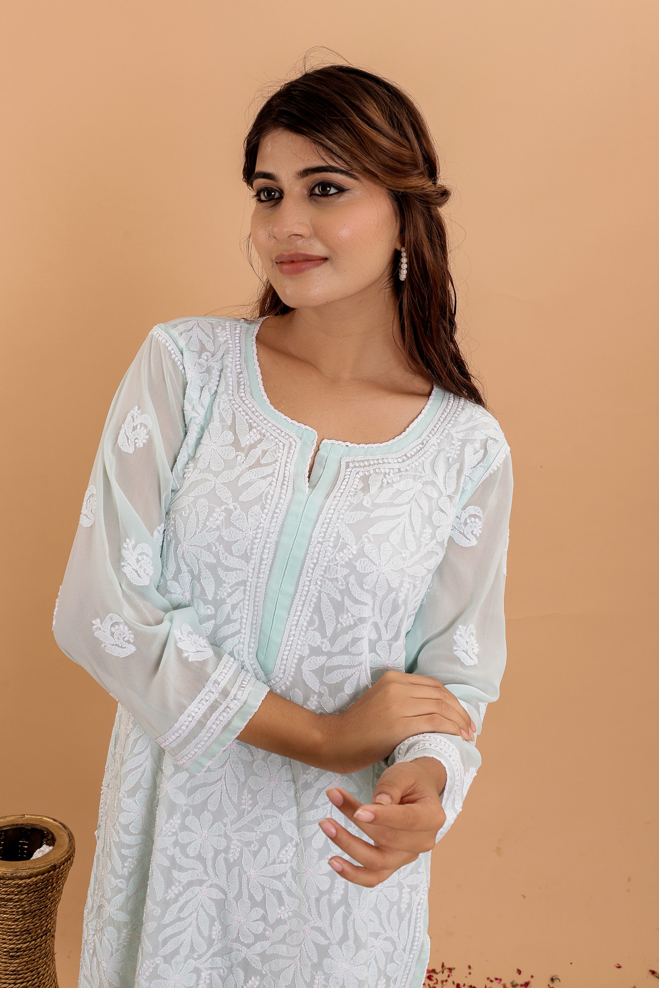 Mint Green Georgette Jaalwork Kurti