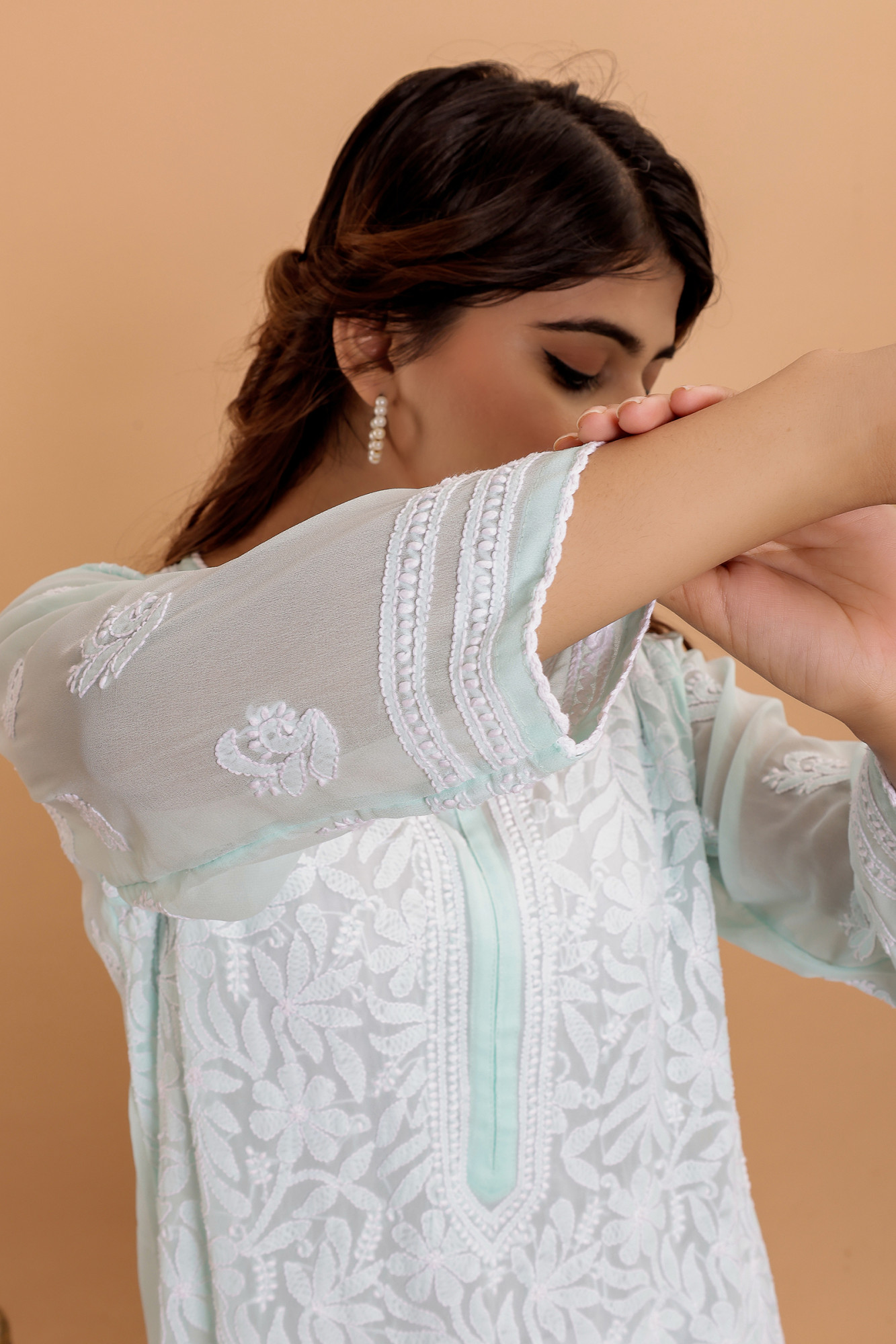Mint Green Georgette Jaalwork Kurti