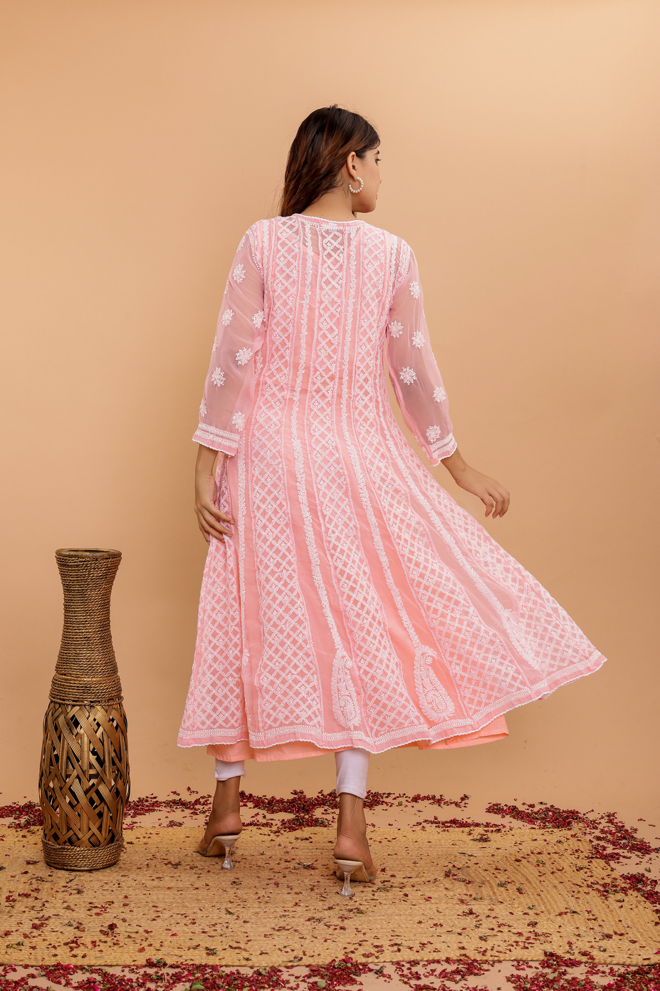 Peach Georgette full embroidered anarkali