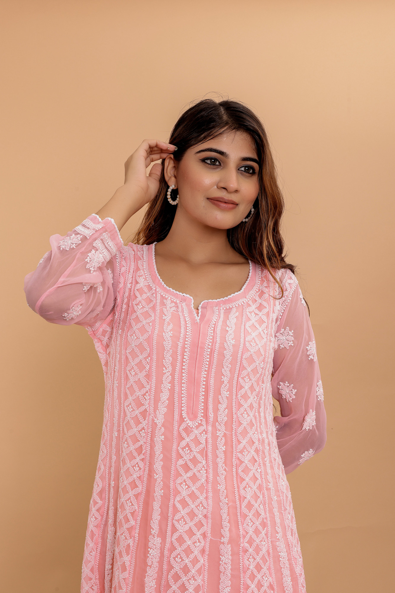 Peach Georgette full embroidered anarkali