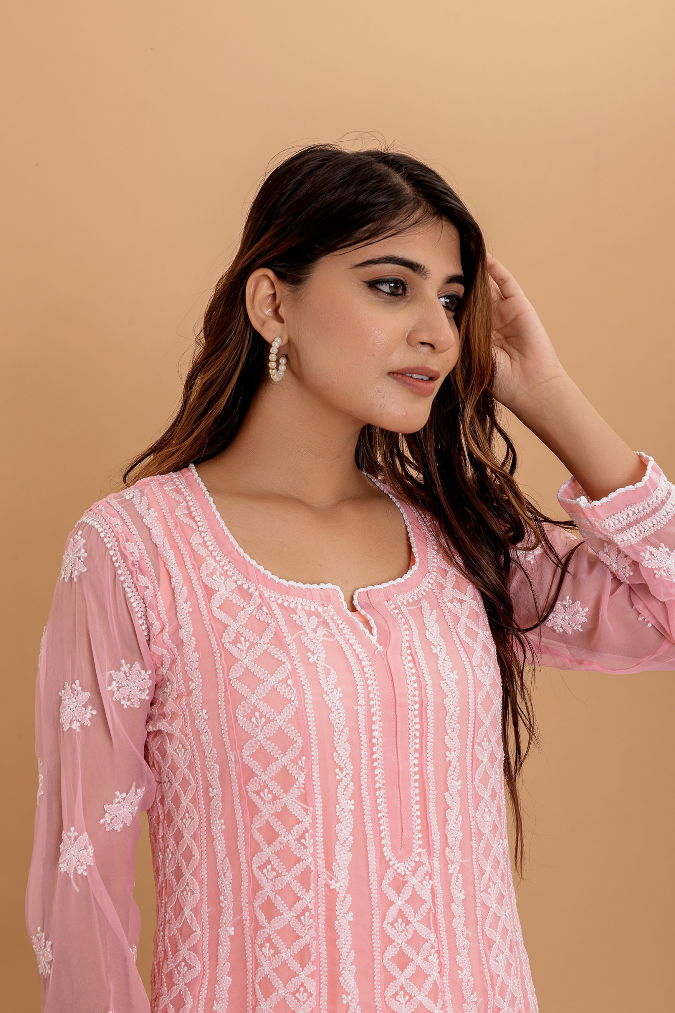 Peach Georgette full embroidered anarkali