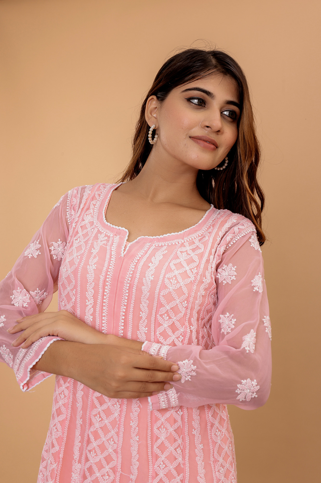 Peach Georgette full embroidered anarkali