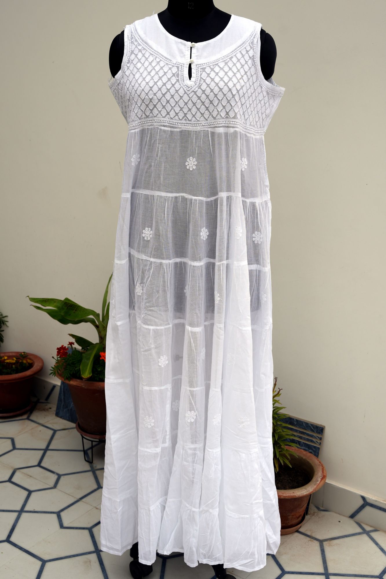 Mul Cotton Sleeveless Flaired Gown