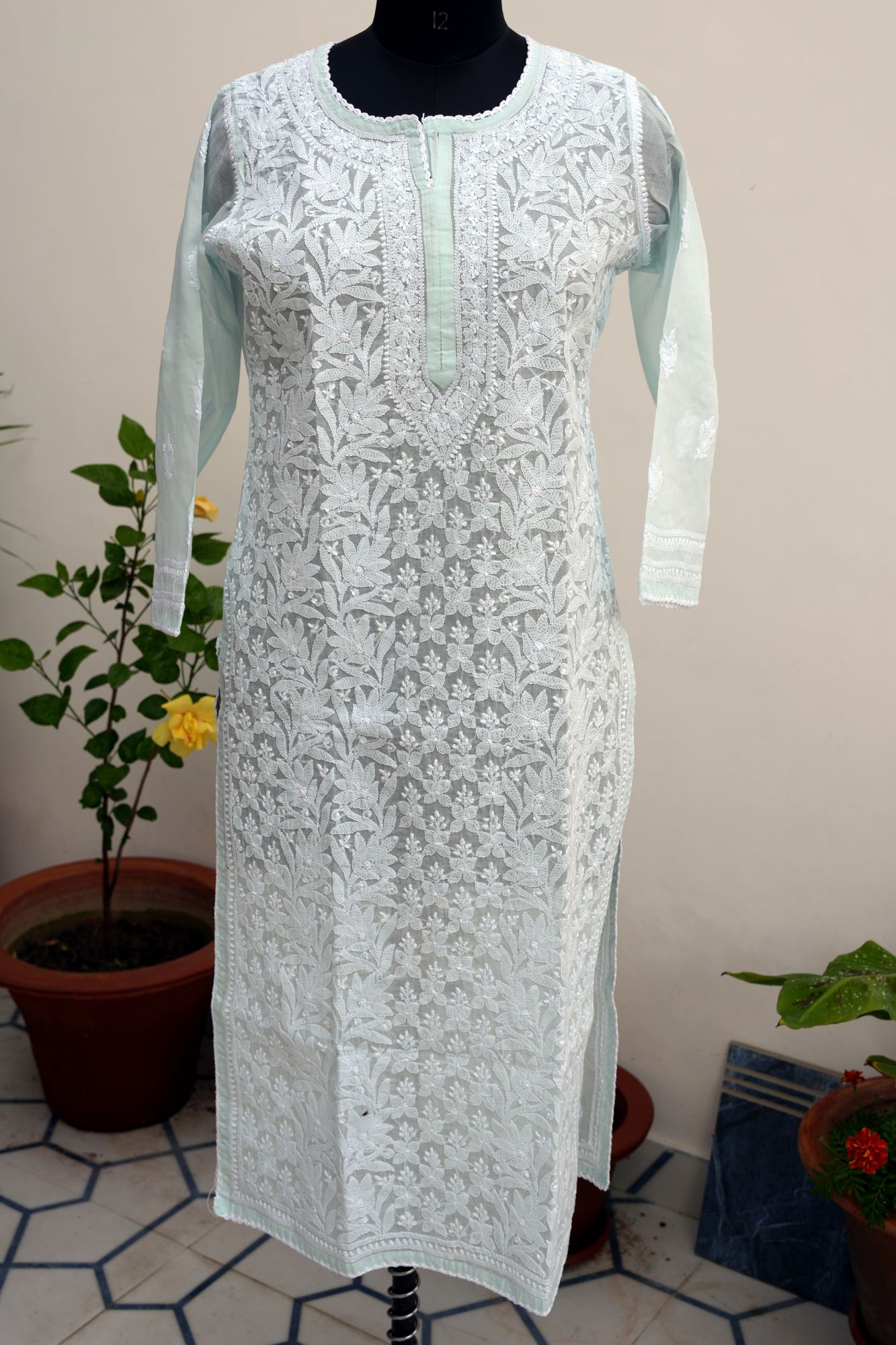 Mint Green Cotton Voil Stitched Kurti
