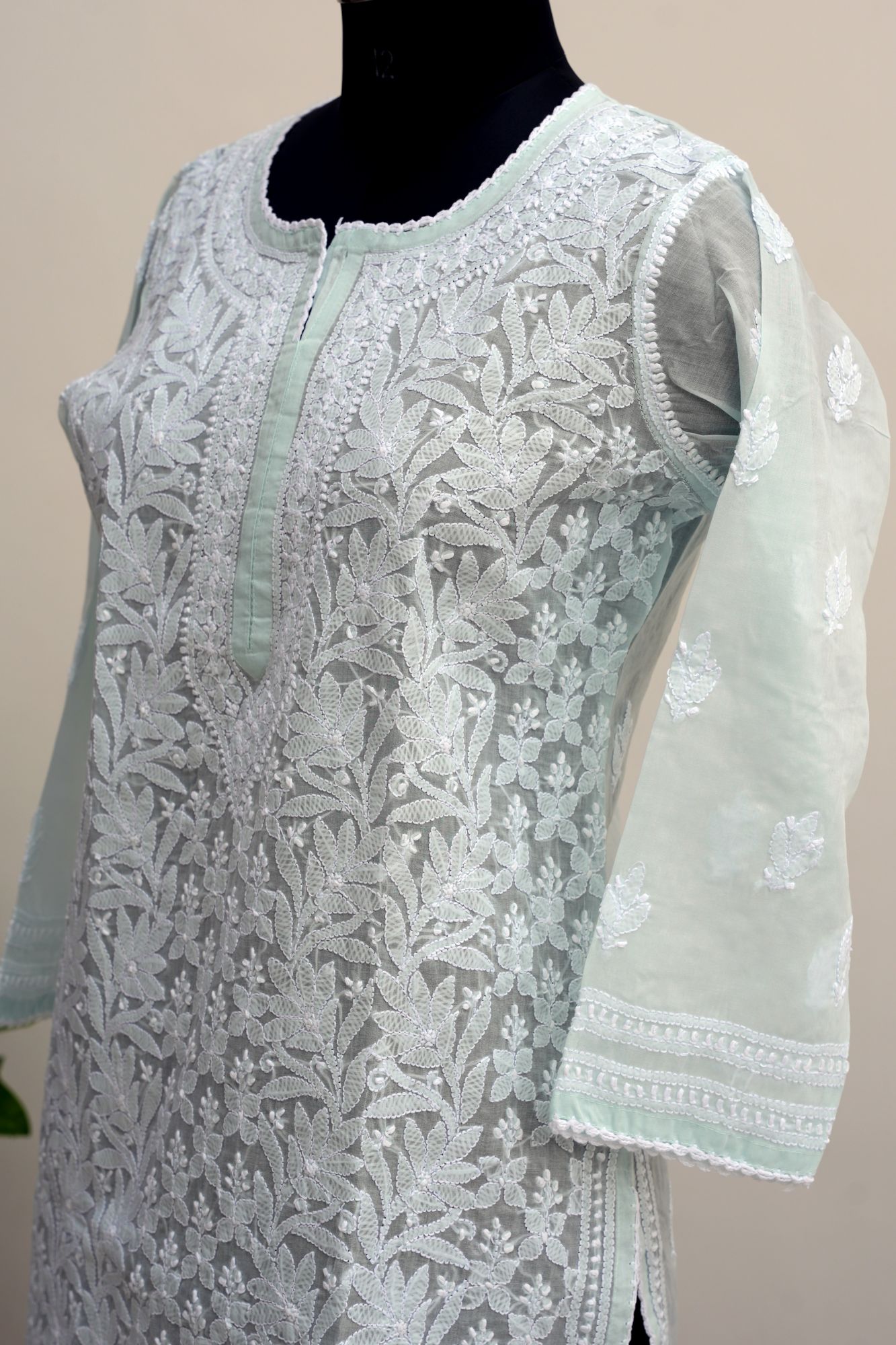 Mint Green Cotton Voil Stitched Kurti