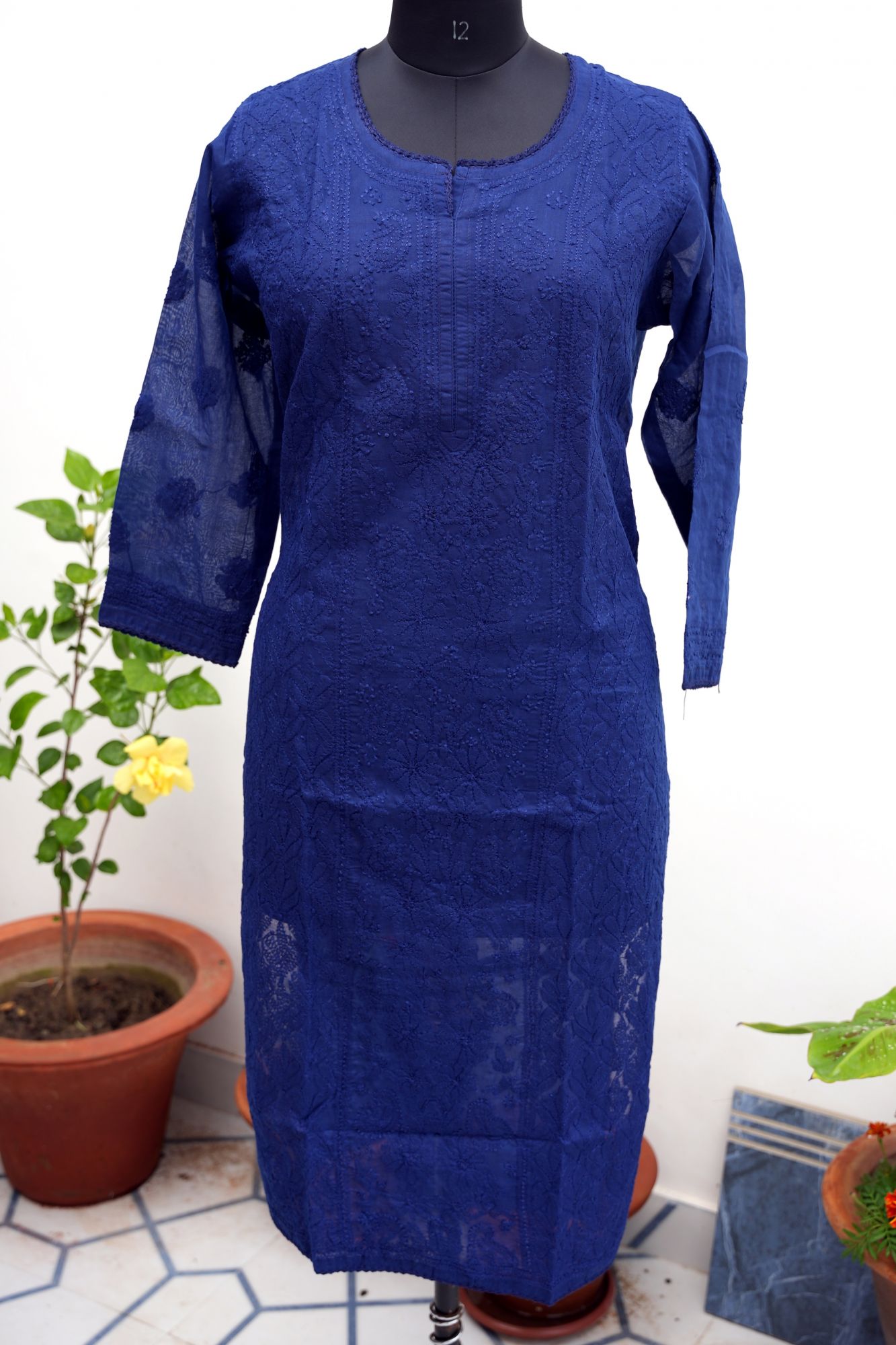 Navy Blue Cotton Stitched Kurti