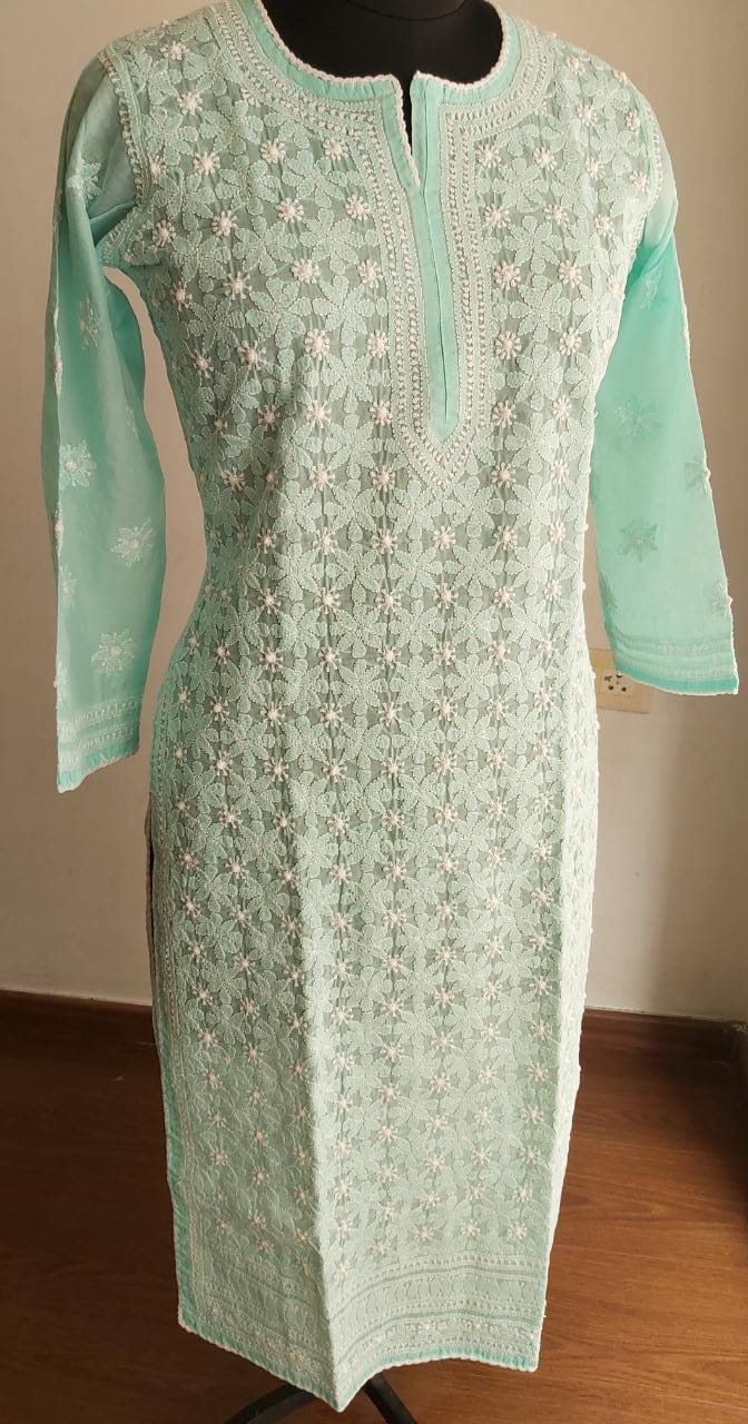 Sea Green Cotton Jaalwork Kurti