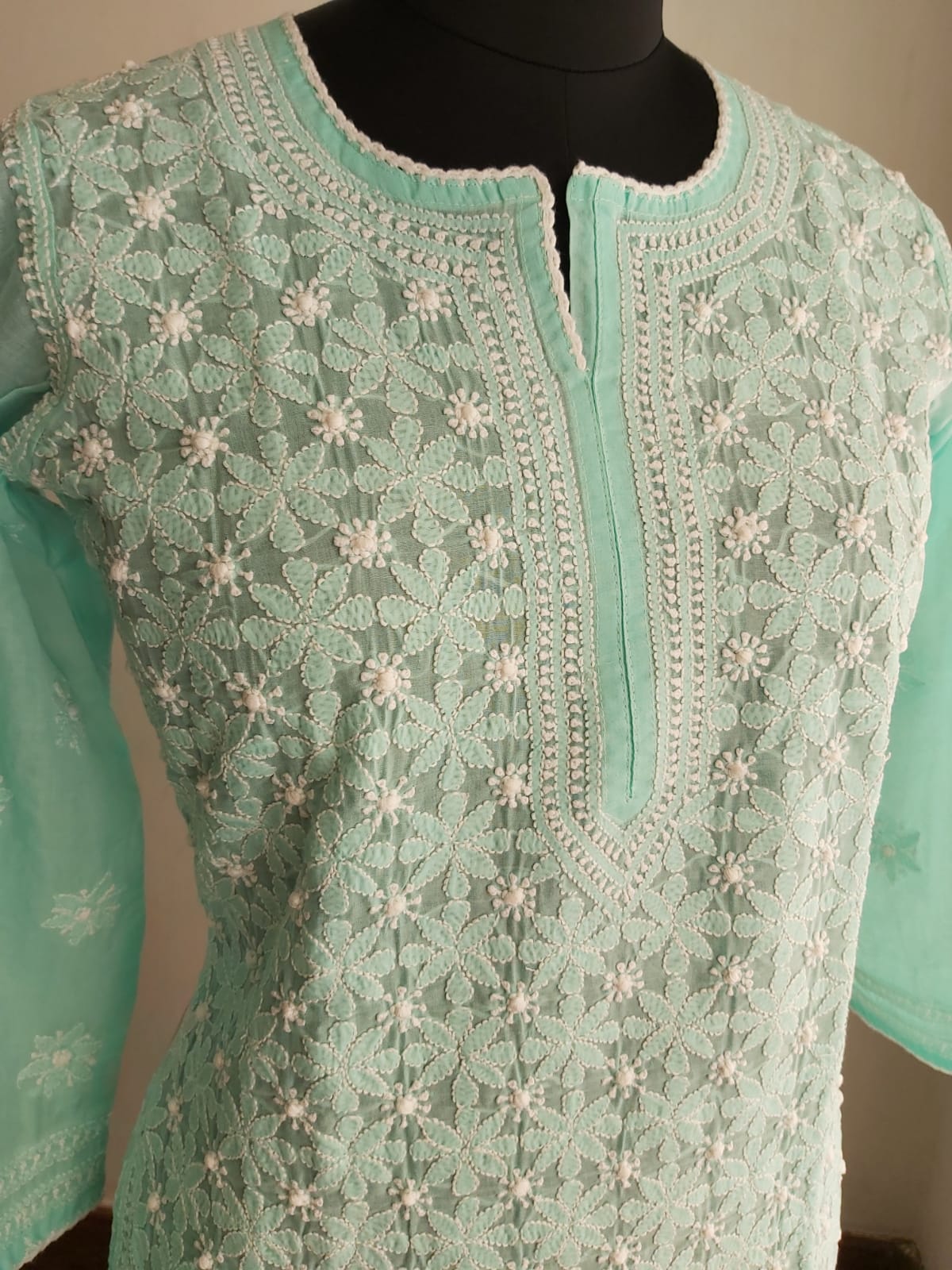 Sea Green Cotton Jaalwork Kurti