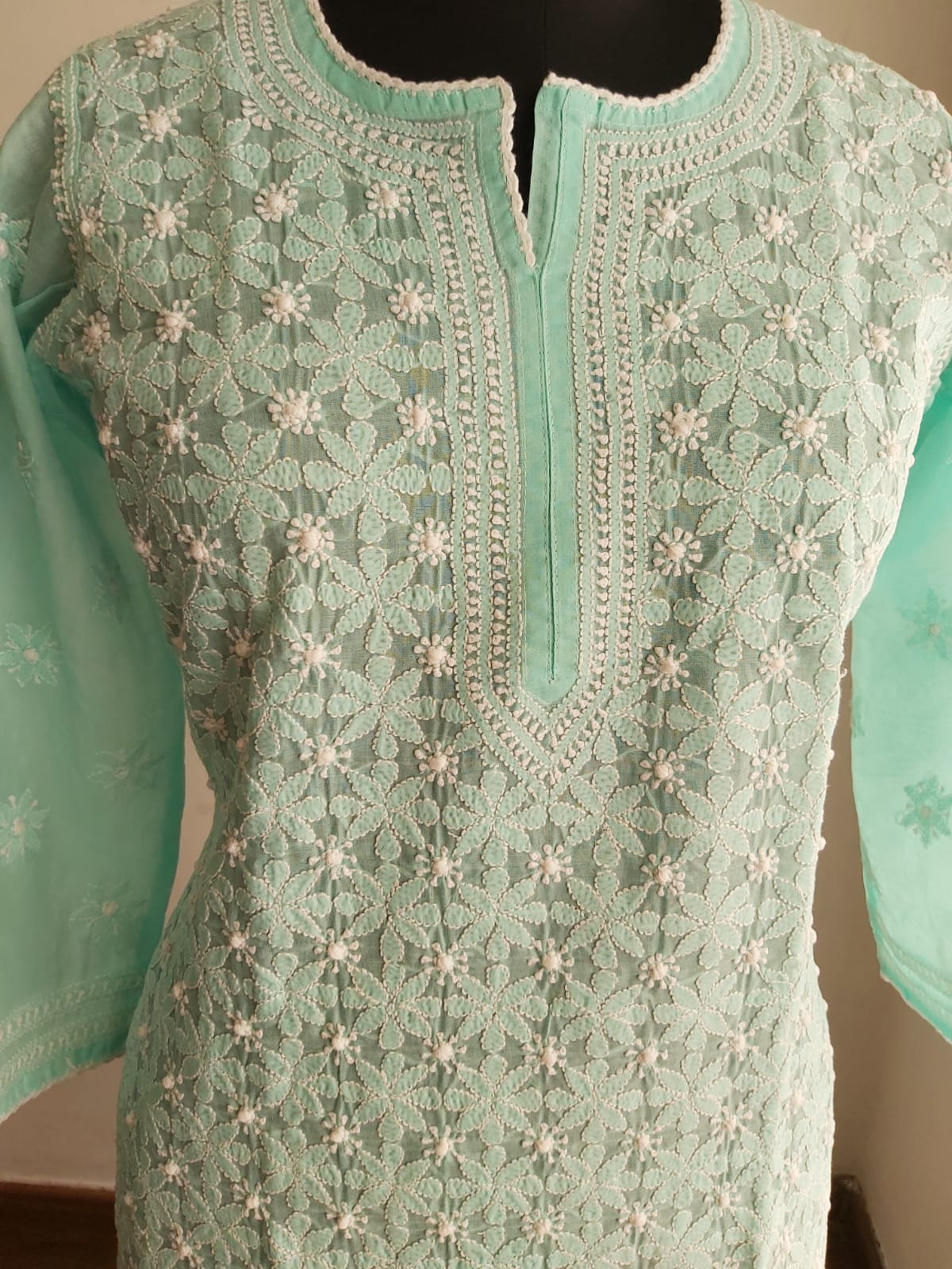 Sea Green Cotton Jaalwork Kurti