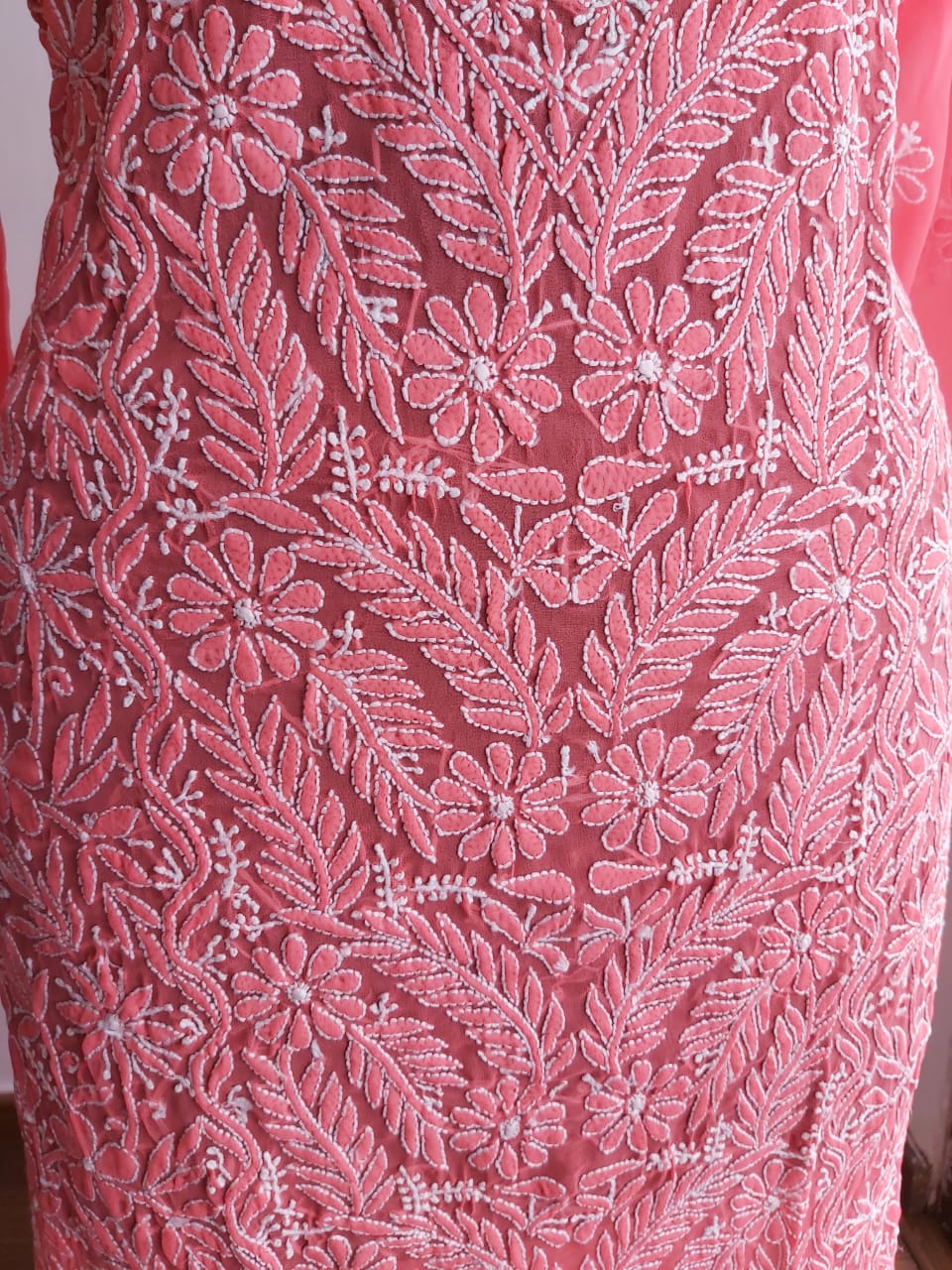 Coral Pink Georgette Kurti with Resham Work