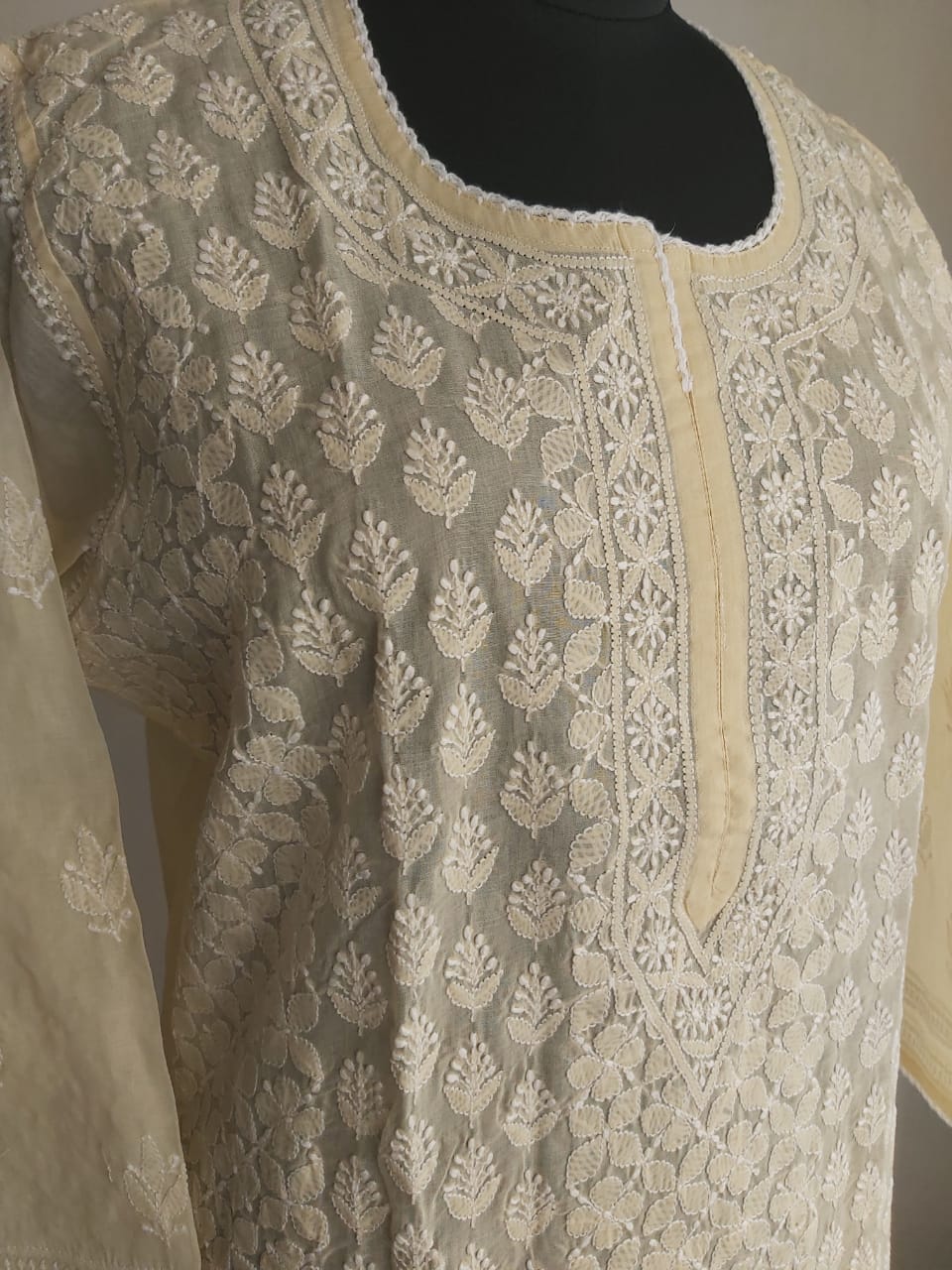 Beige Cotton Voil Jaal kurti