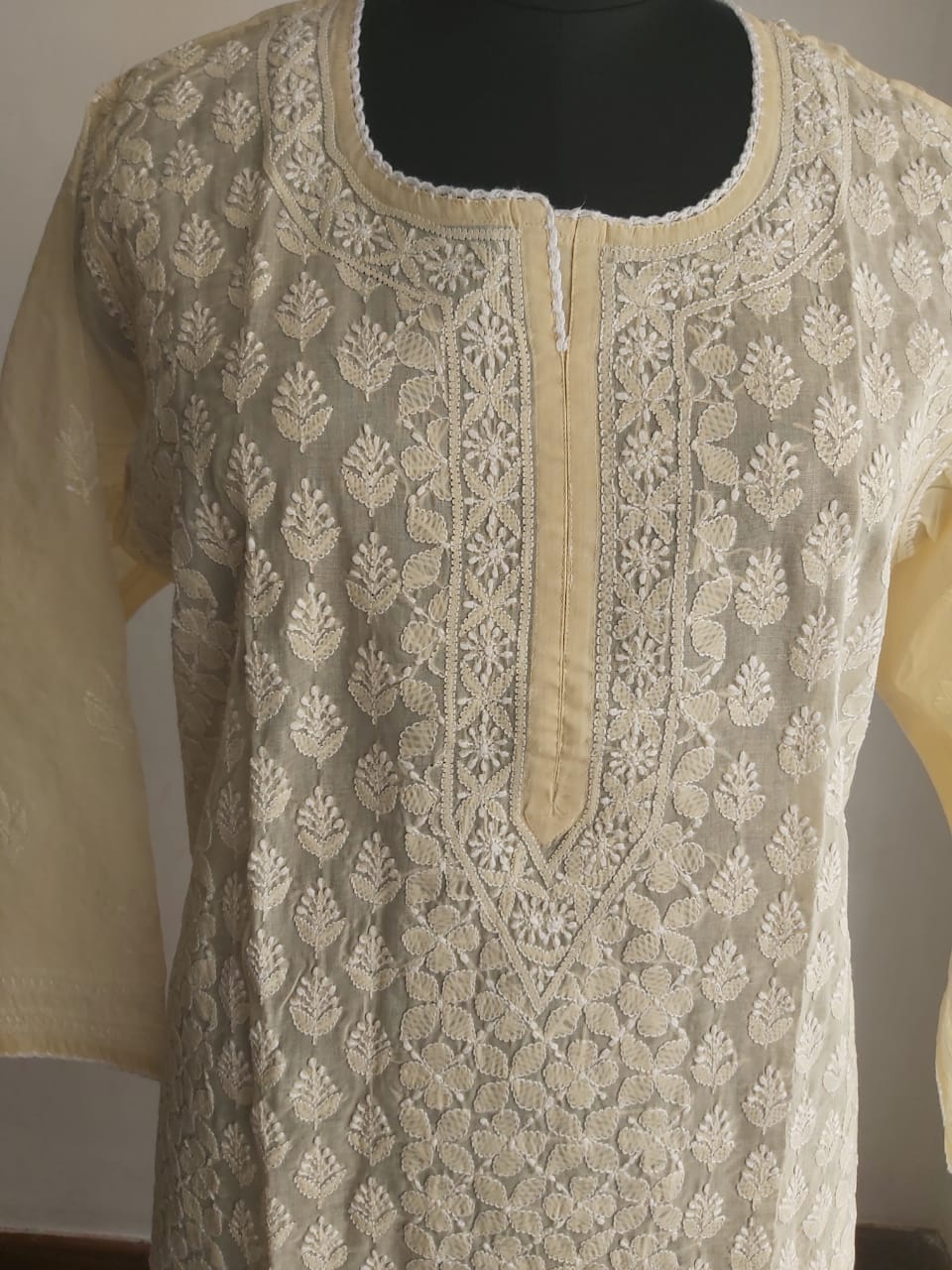 Beige Cotton Voil Jaal kurti