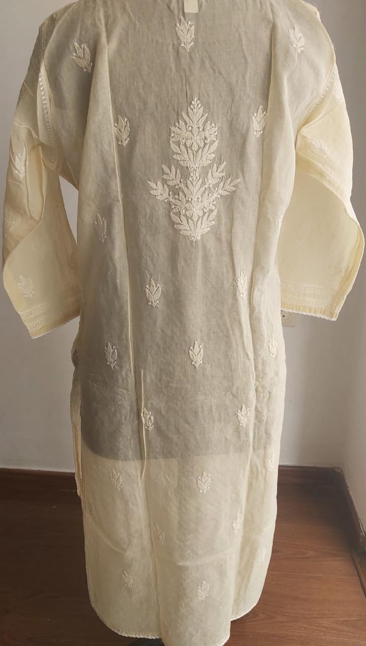 Beige Cotton Voil Jaal kurti