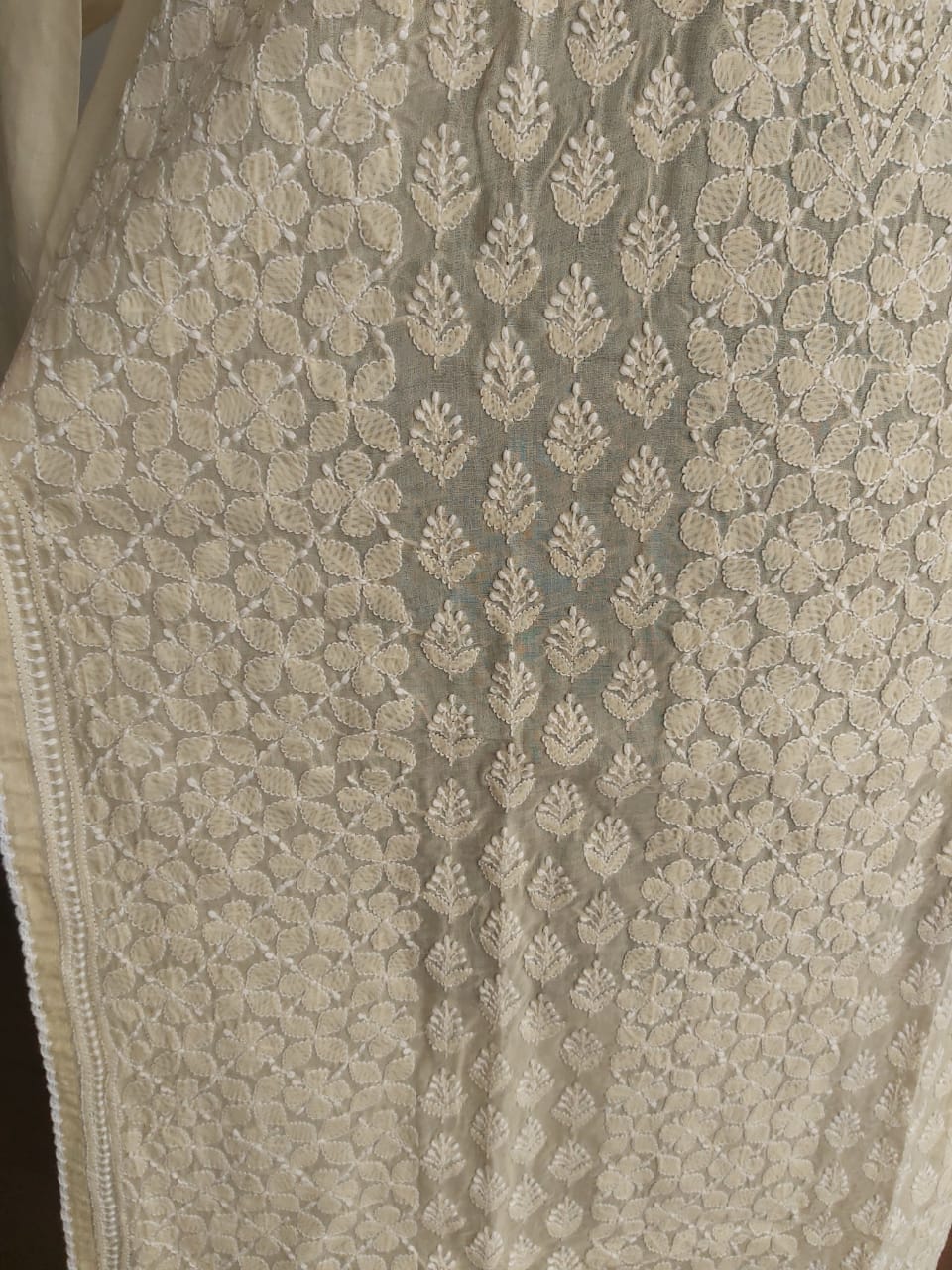 Beige Cotton Voil Jaal kurti