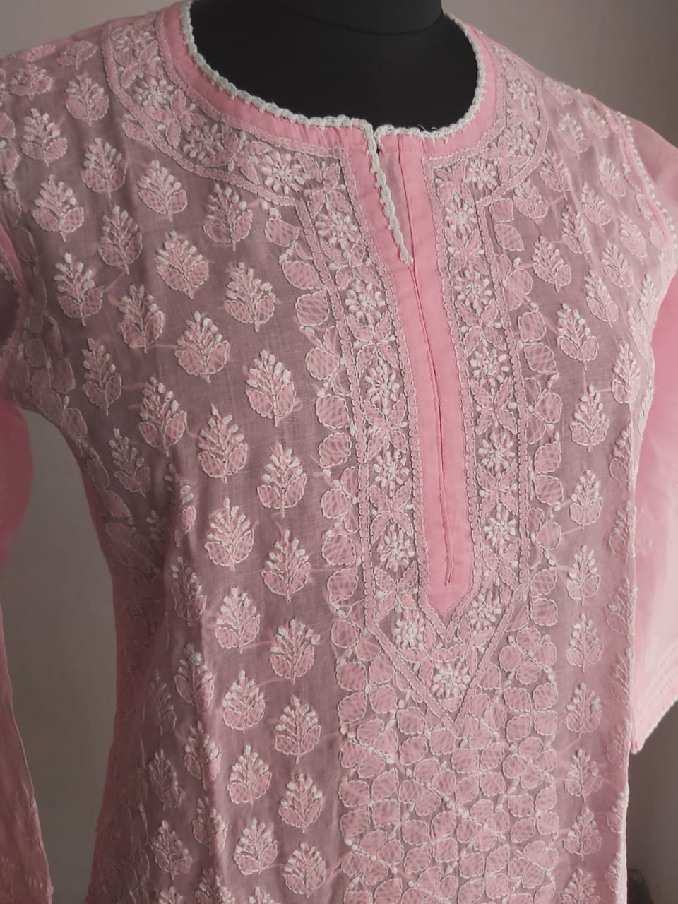 Pink Cotton Voil Jaal Kurti