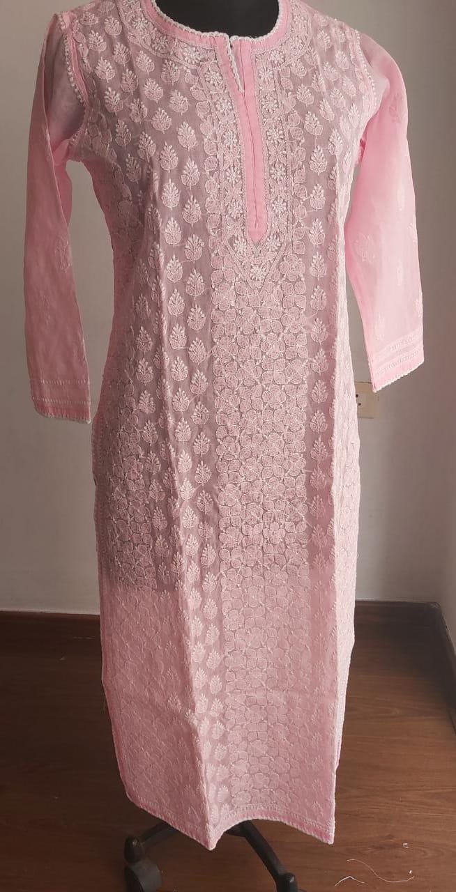 Pink Cotton Voil Jaal Kurti