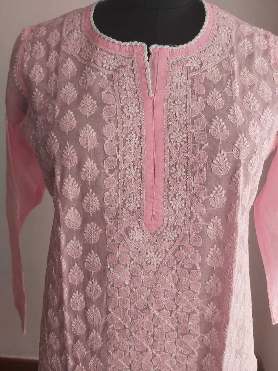 Pink Cotton Voil Jaal Kurti