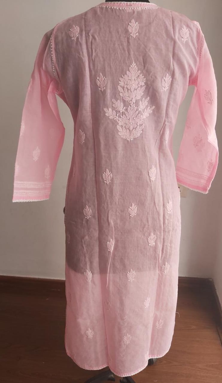 Pink Cotton Voil Jaal Kurti