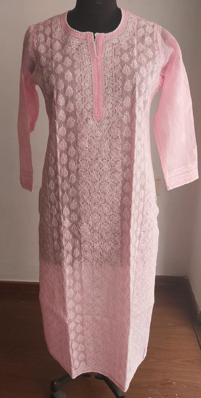 Pink Cotton Voil Jaal Kurti