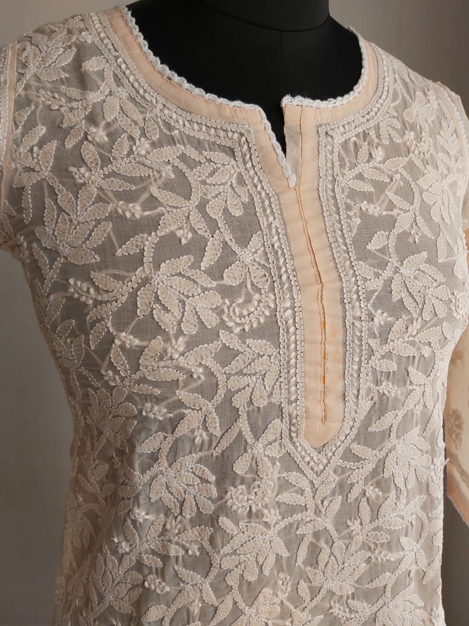 Peach Cotton Kurta with Jaalwork